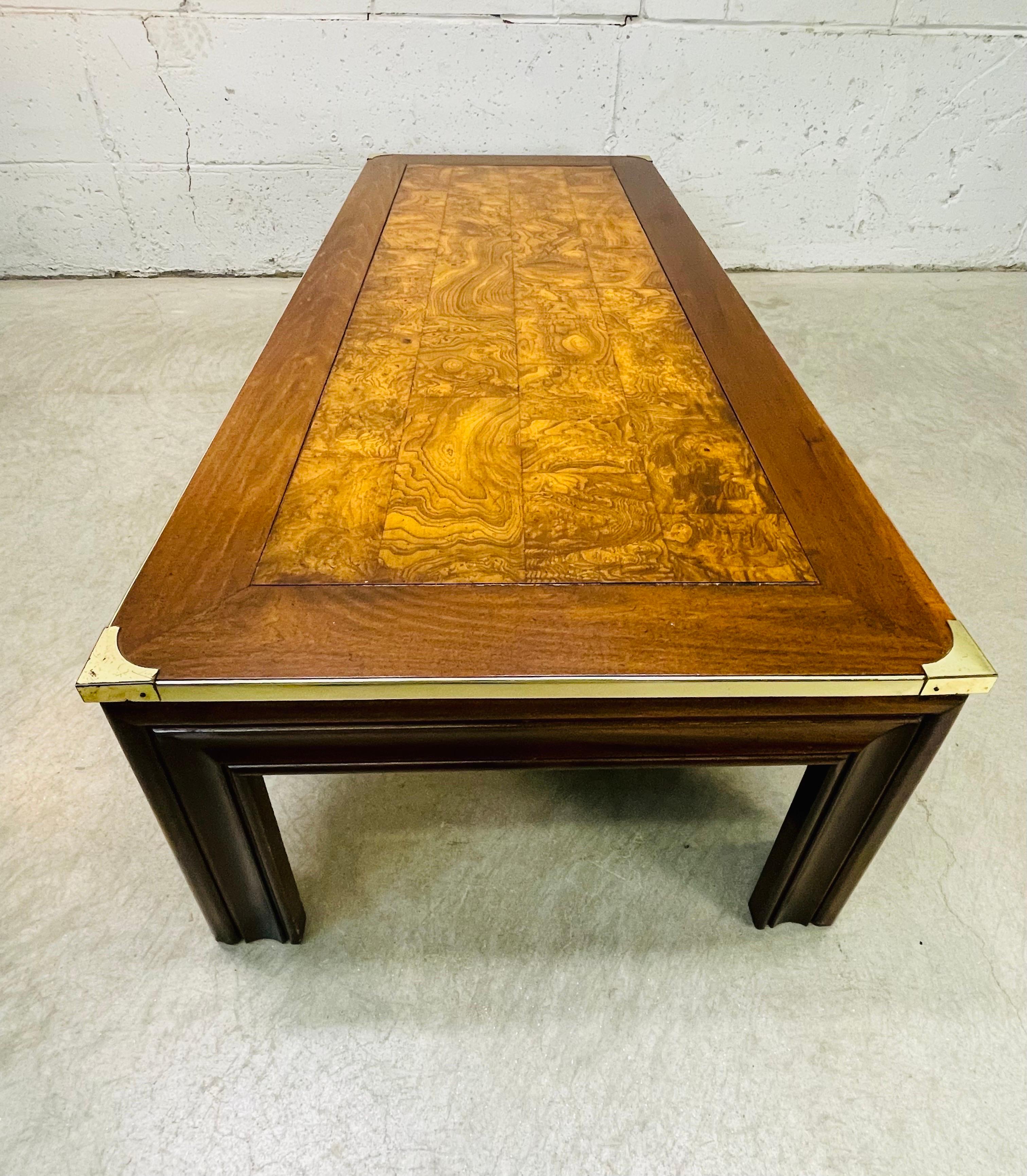 1970s Burlwood & Brass Coffee Table For Sale 4