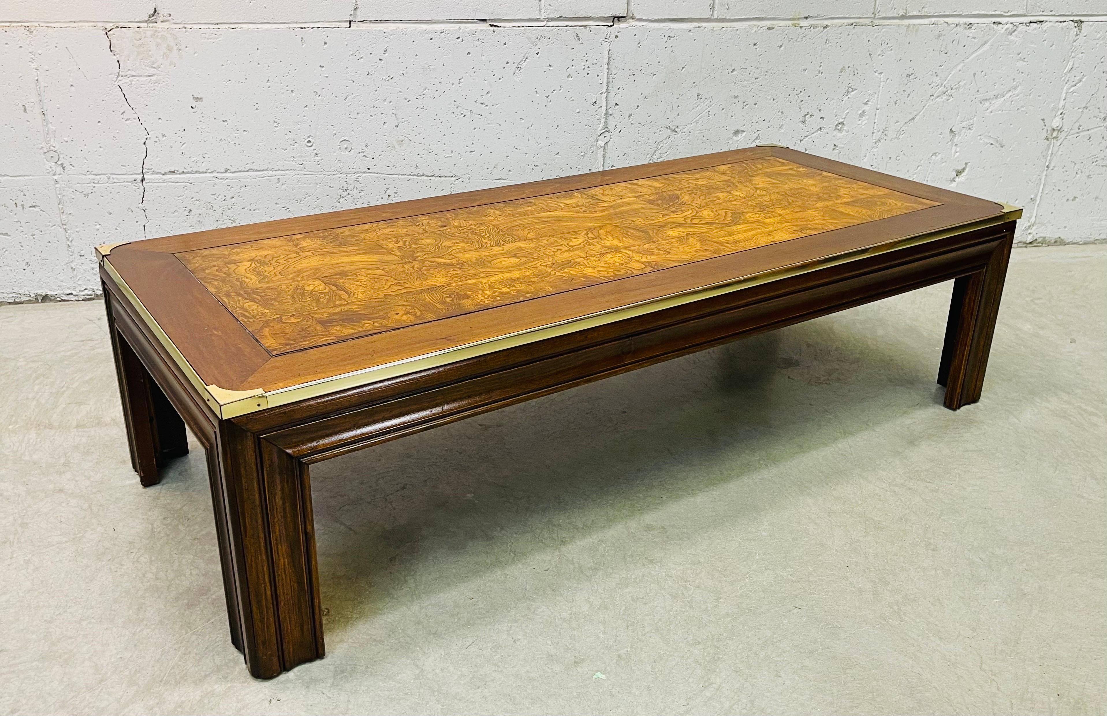 1970s Burlwood & Brass Coffee Table For Sale 6