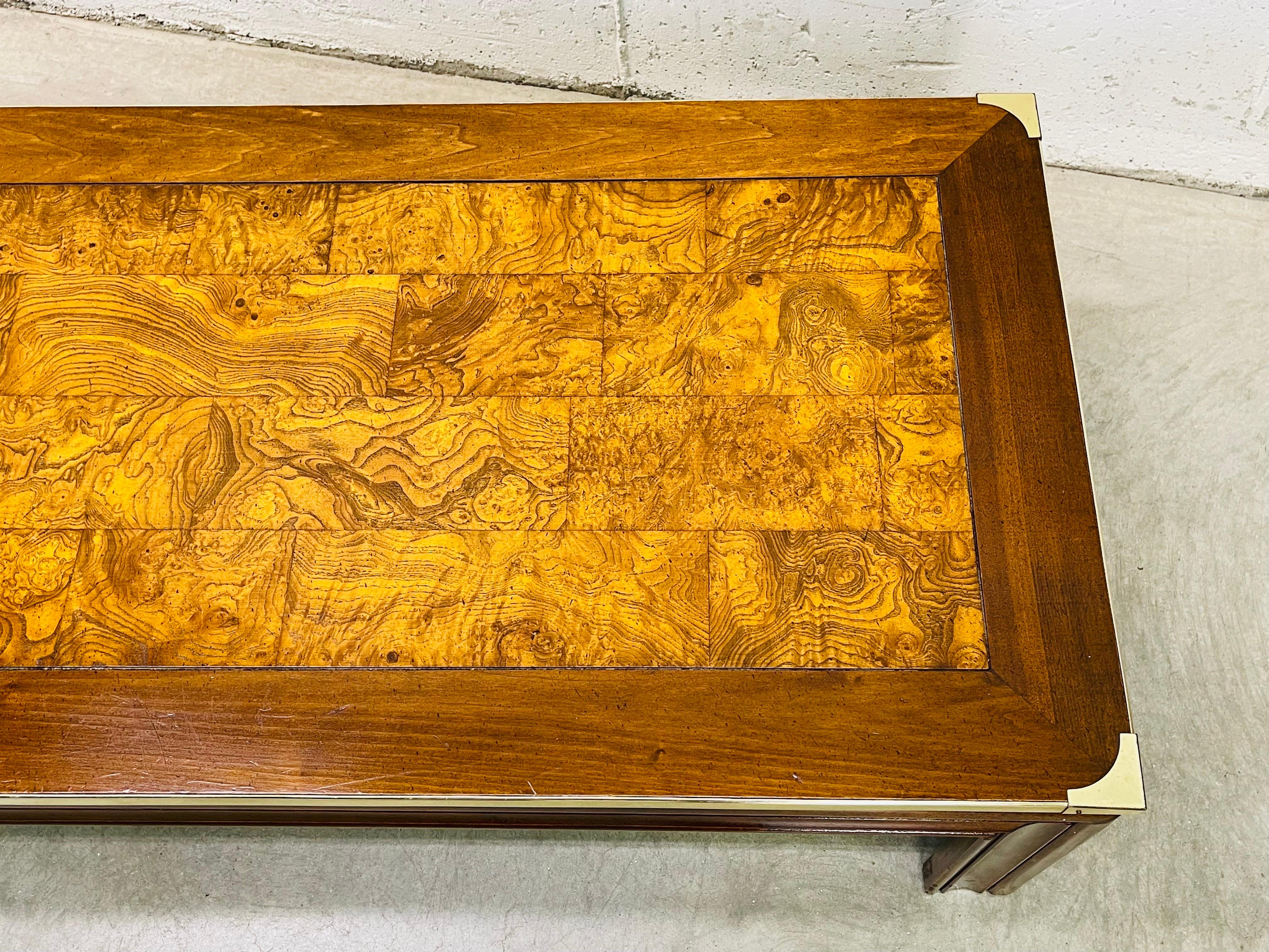 20th Century 1970s Burlwood & Brass Coffee Table For Sale