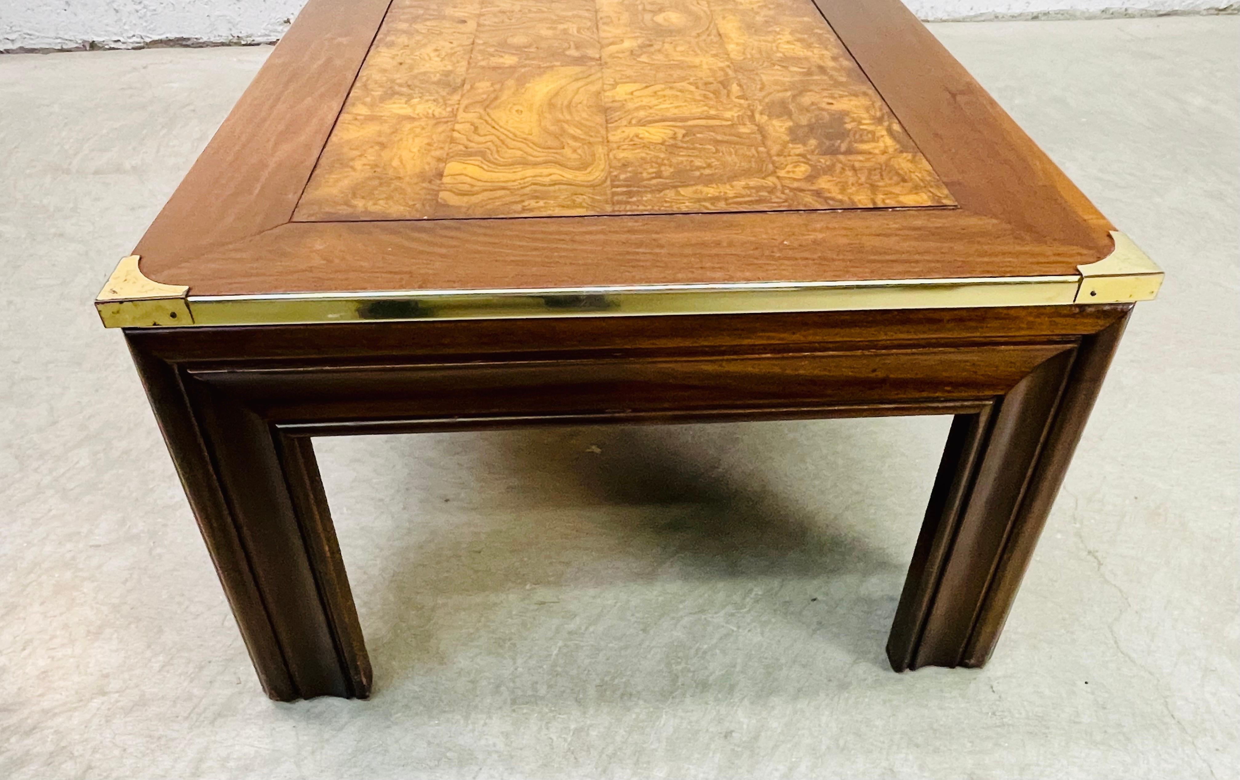 1970s Burlwood & Brass Coffee Table For Sale 2