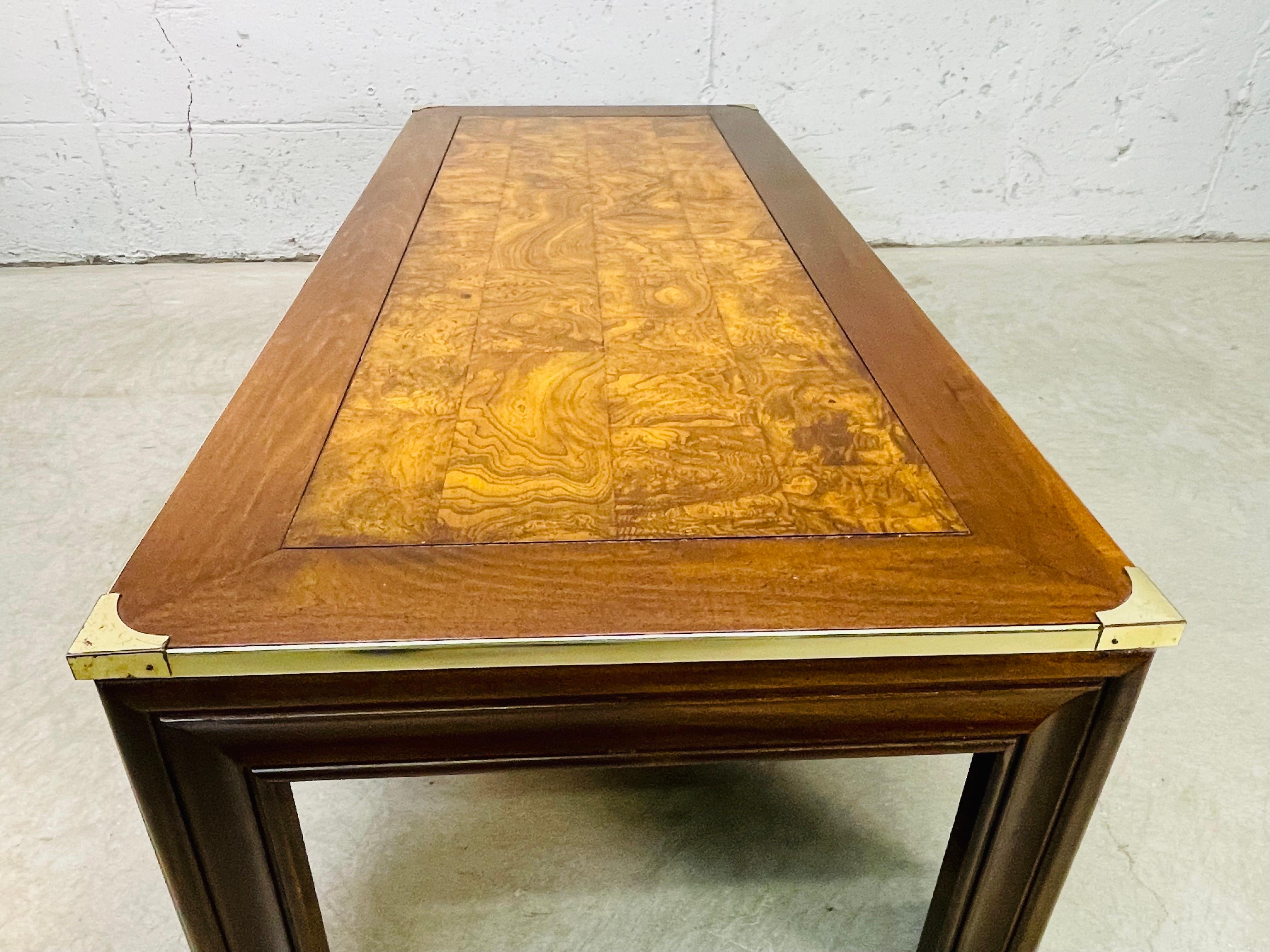 1970s Burlwood & Brass Coffee Table For Sale 3