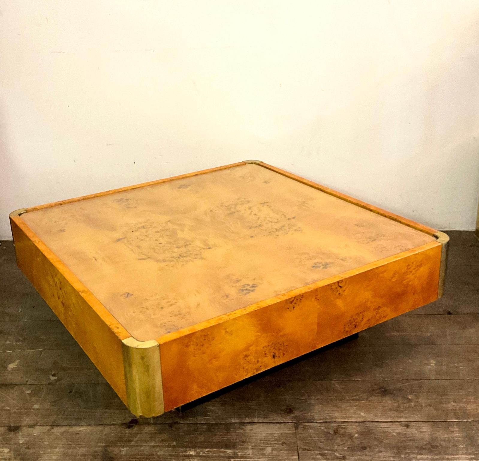 Mid-Century Modern 1970s Burlwood Coffee Table Edited by Mario Sabot Italy in a Willy Rizzo Style