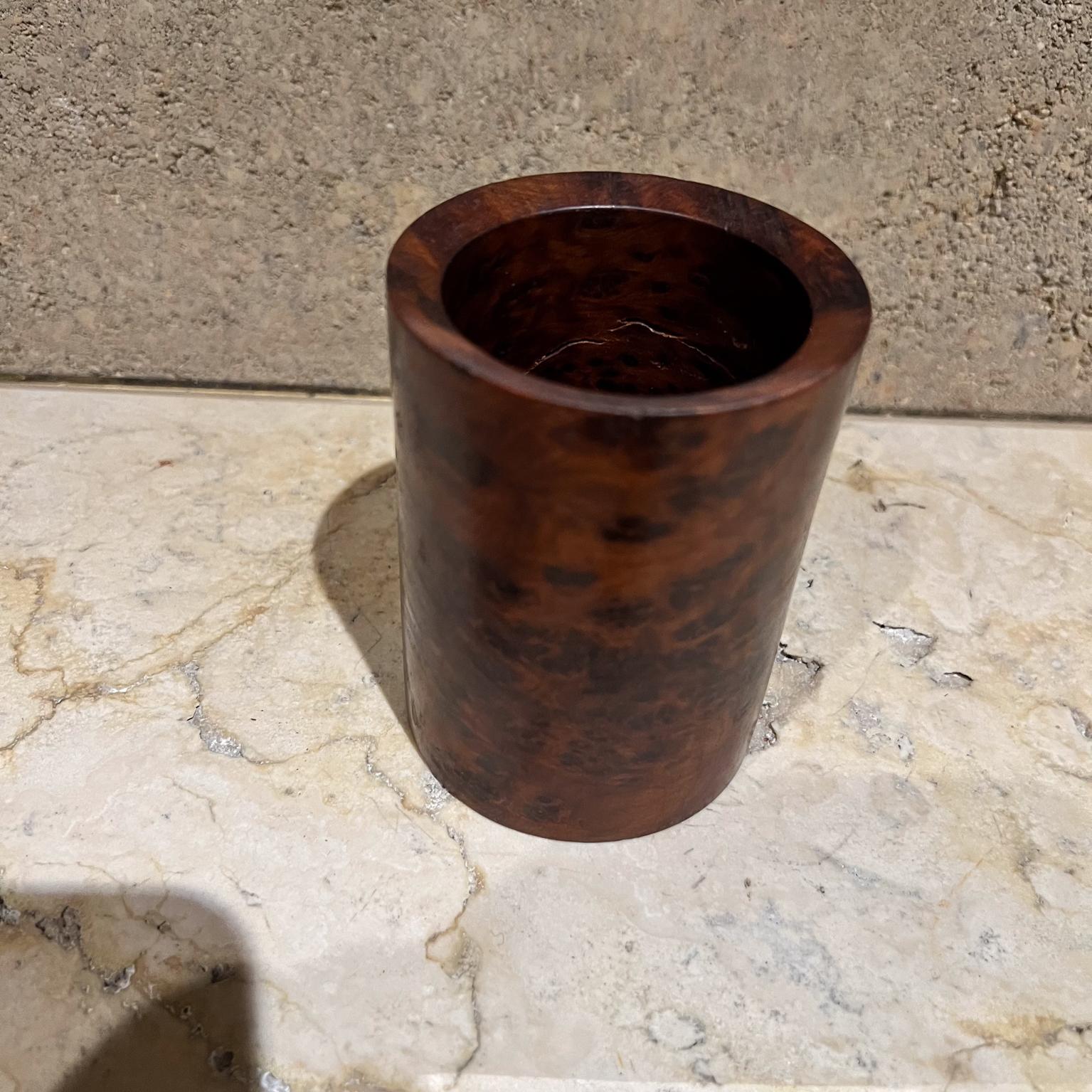 Mid-Century Modern 1970s Burlwood Cup Pen Holder Desk Accessory