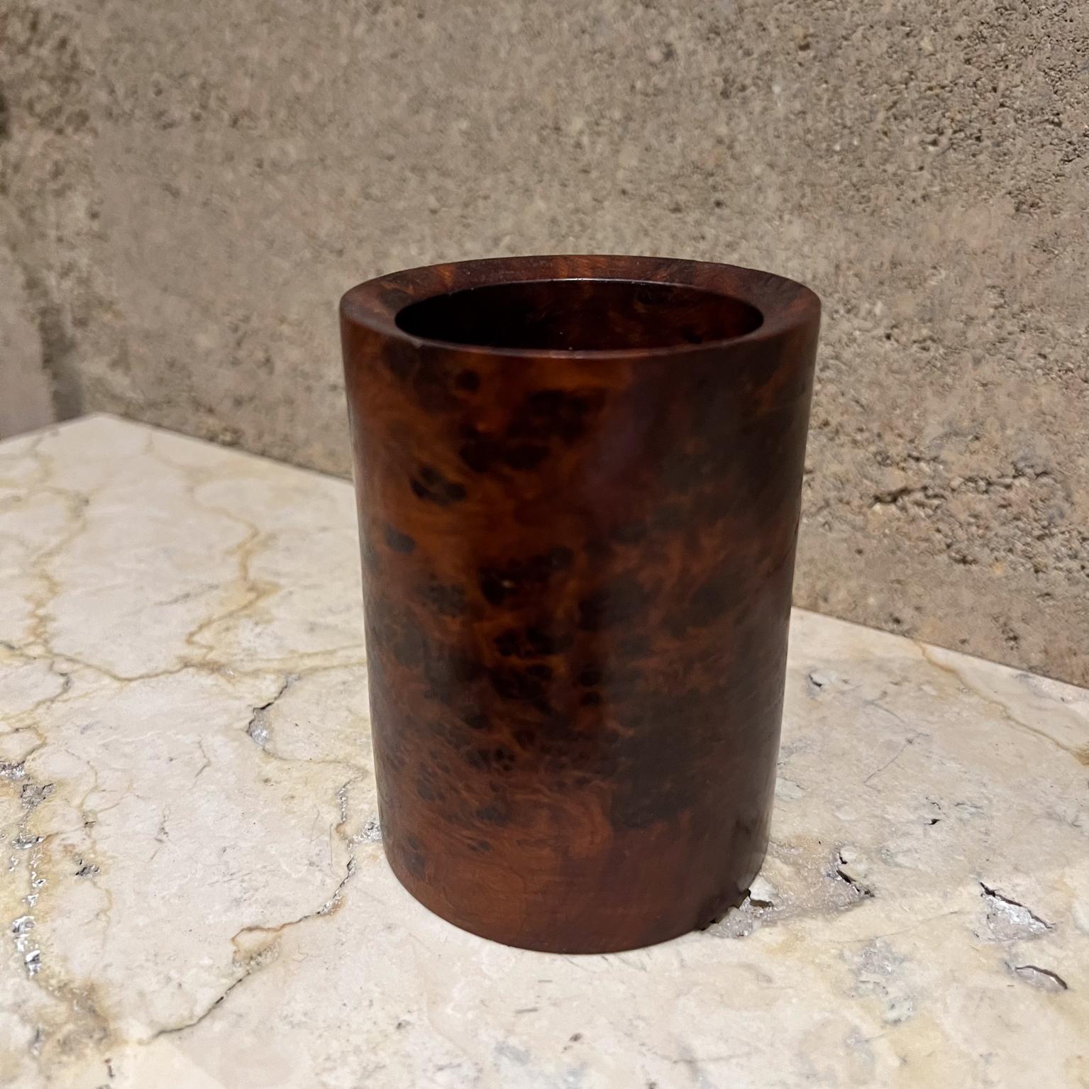 1970s Burlwood Cup Pen Holder Desk Accessory In Good Condition In Chula Vista, CA