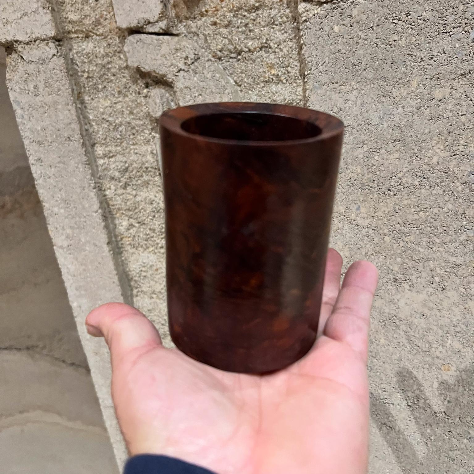 1970s Burlwood Cup Pen Holder Desk Accessory 3