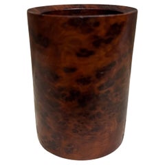 1970s Burlwood Cup Pen Holder Desk Accessory