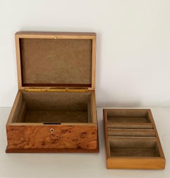 Boîte rectangulaire à deux compartiments Burlwood Jewely des années 1970