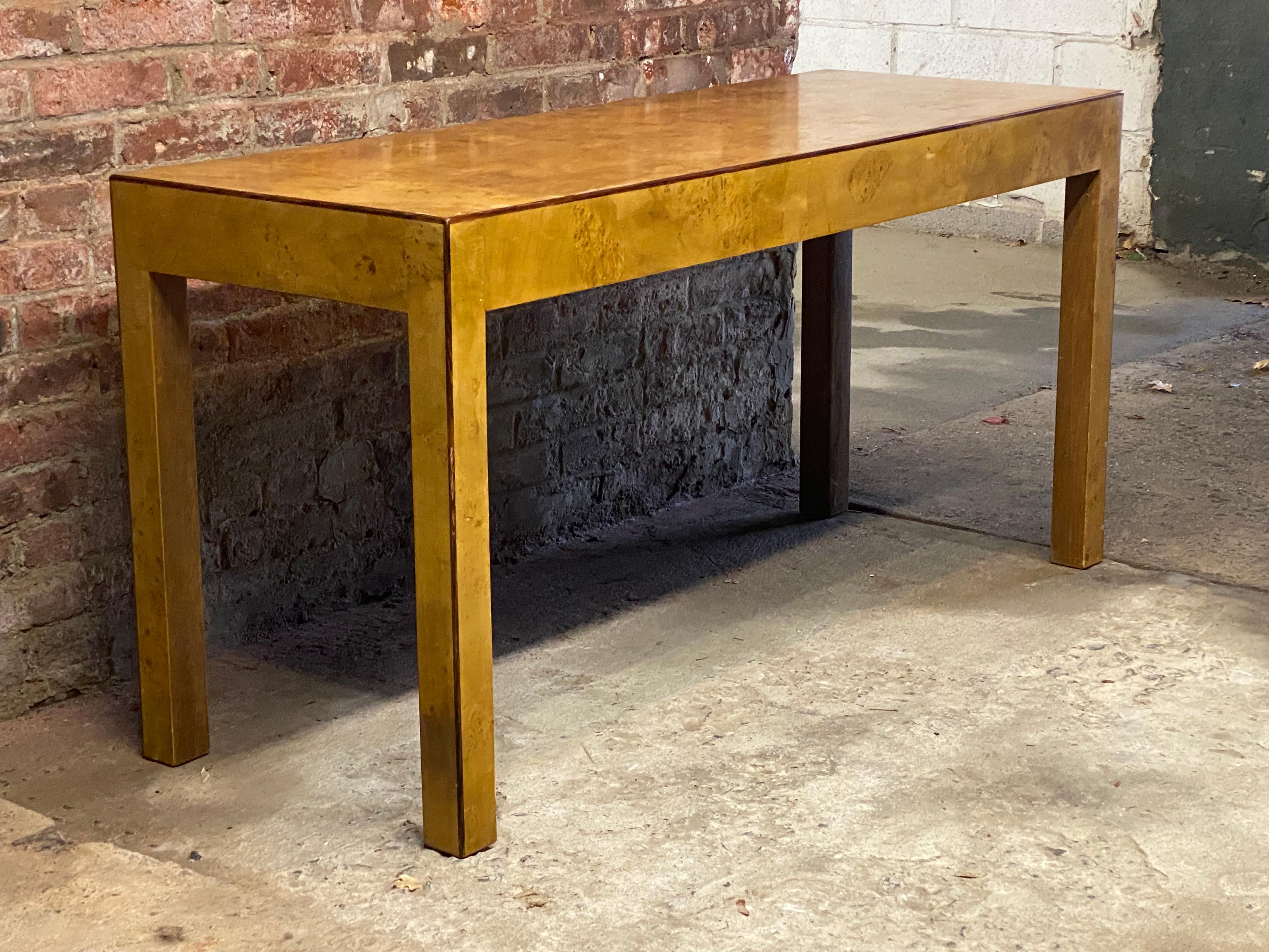 Post-Modern 1970s Burlwood Parsons Console Table