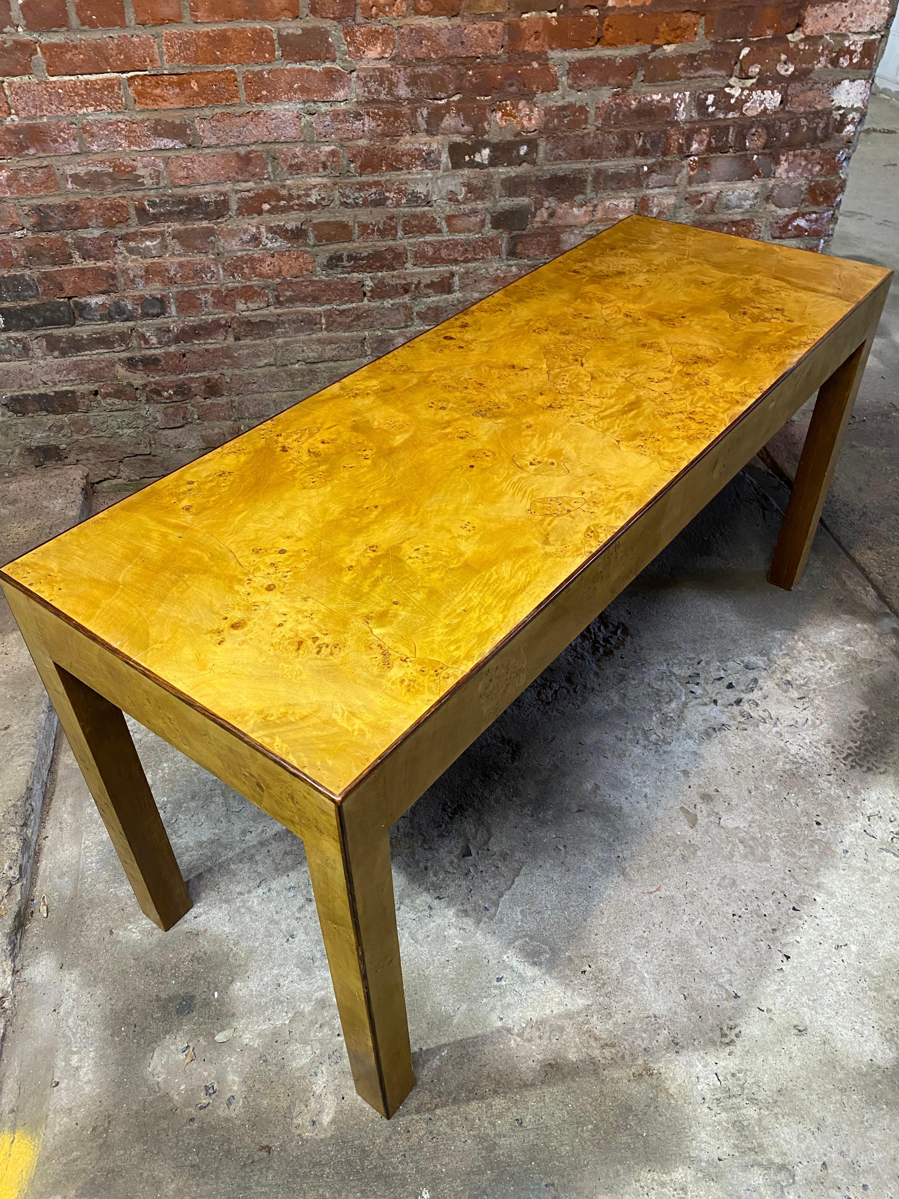 Late 20th Century 1970s Burlwood Parsons Console Table