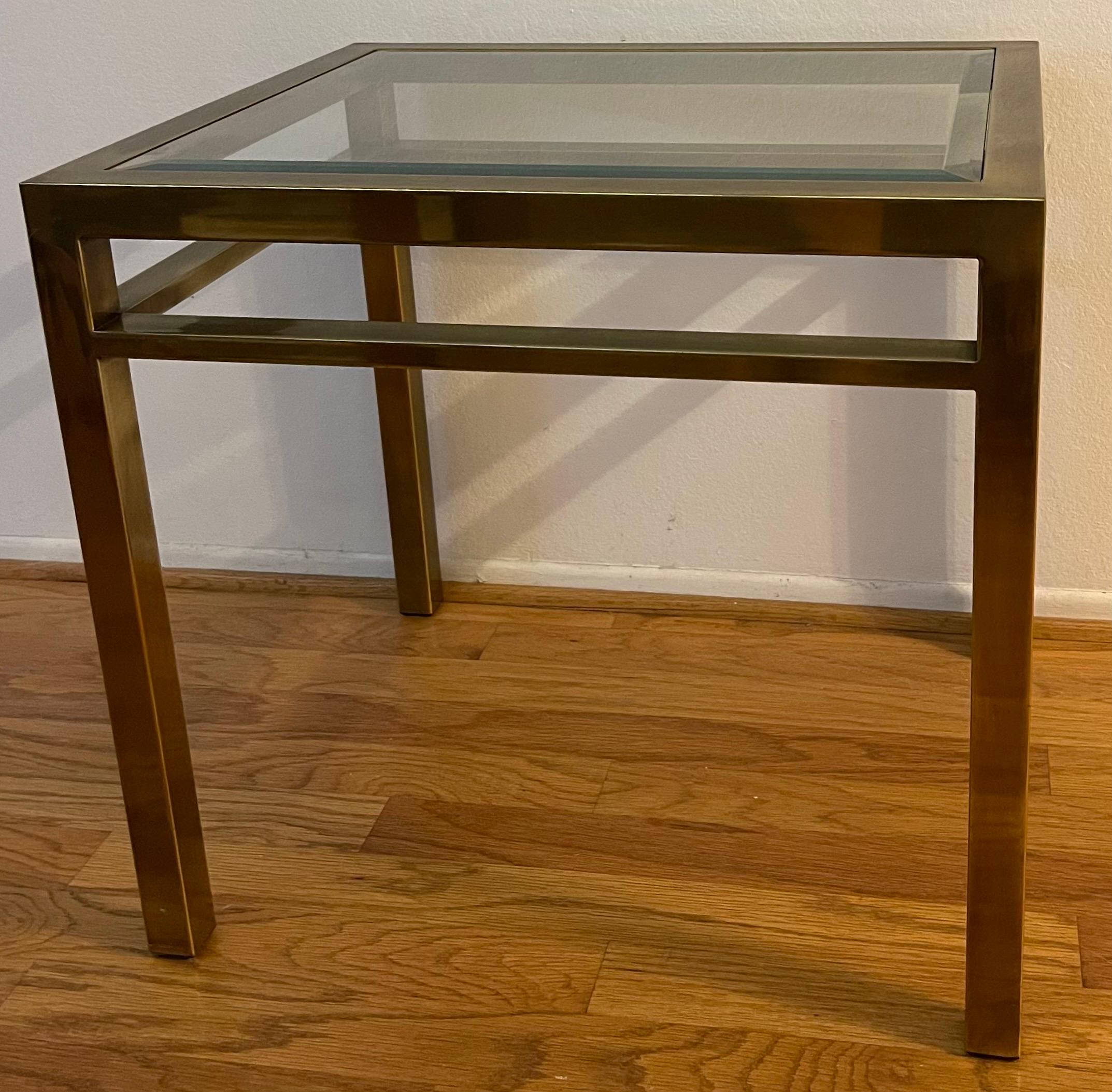 Modern 1970s Burnished Brass Glass Top Side Table For Sale