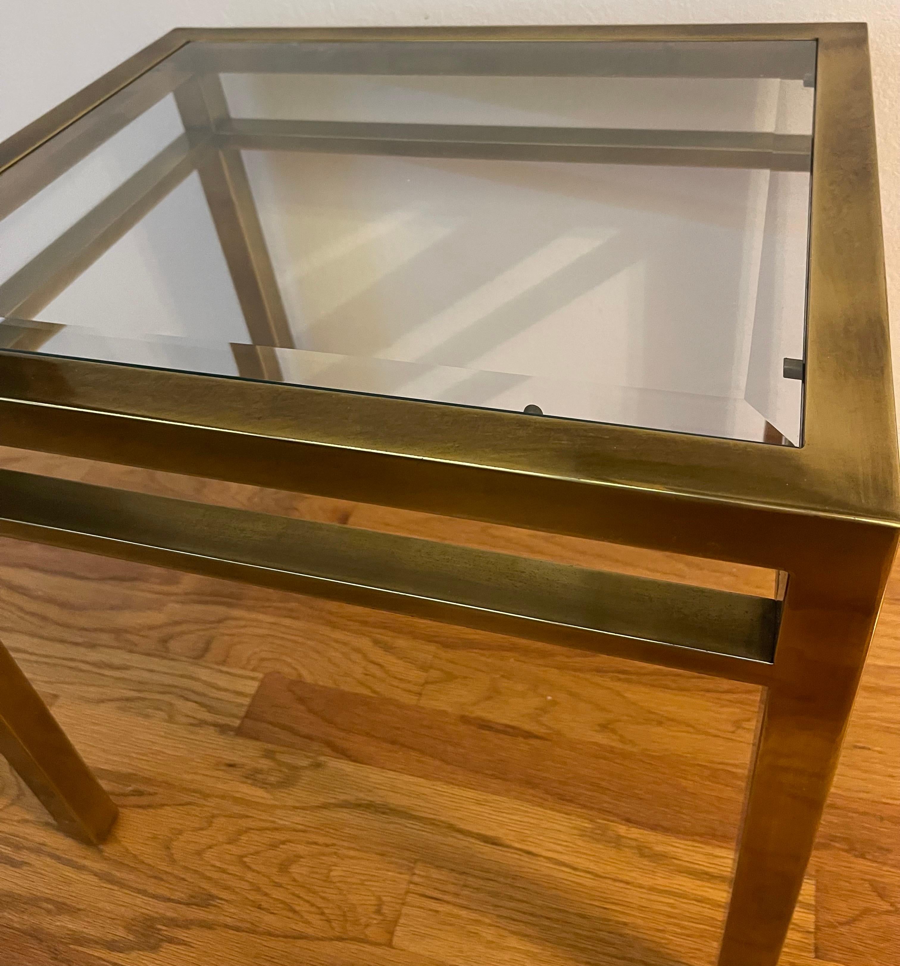 1970s Burnished Brass Glass Top Side Table In Good Condition For Sale In Stamford, CT