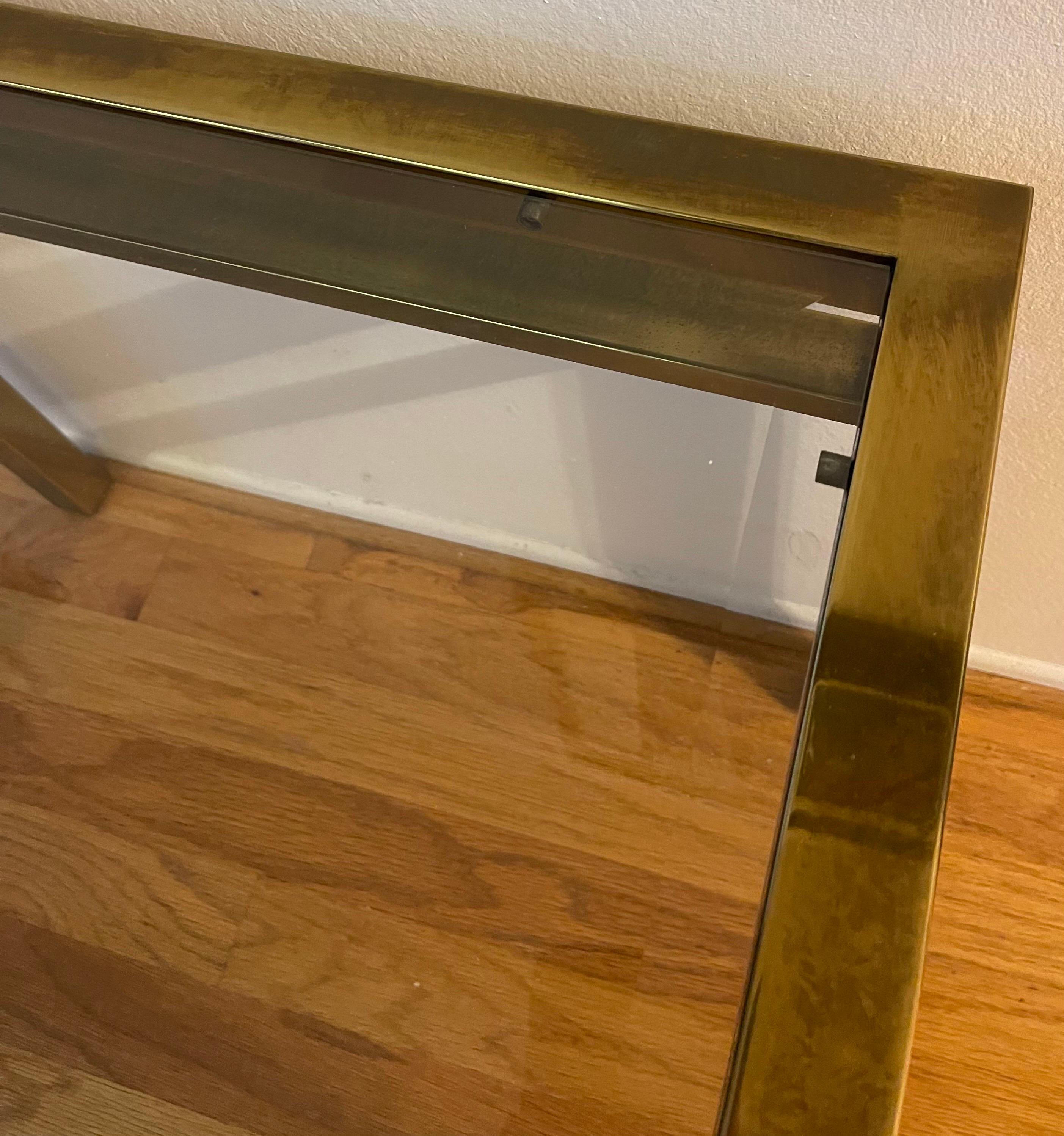 1970s Burnished Brass Glass Top Side Table For Sale 1