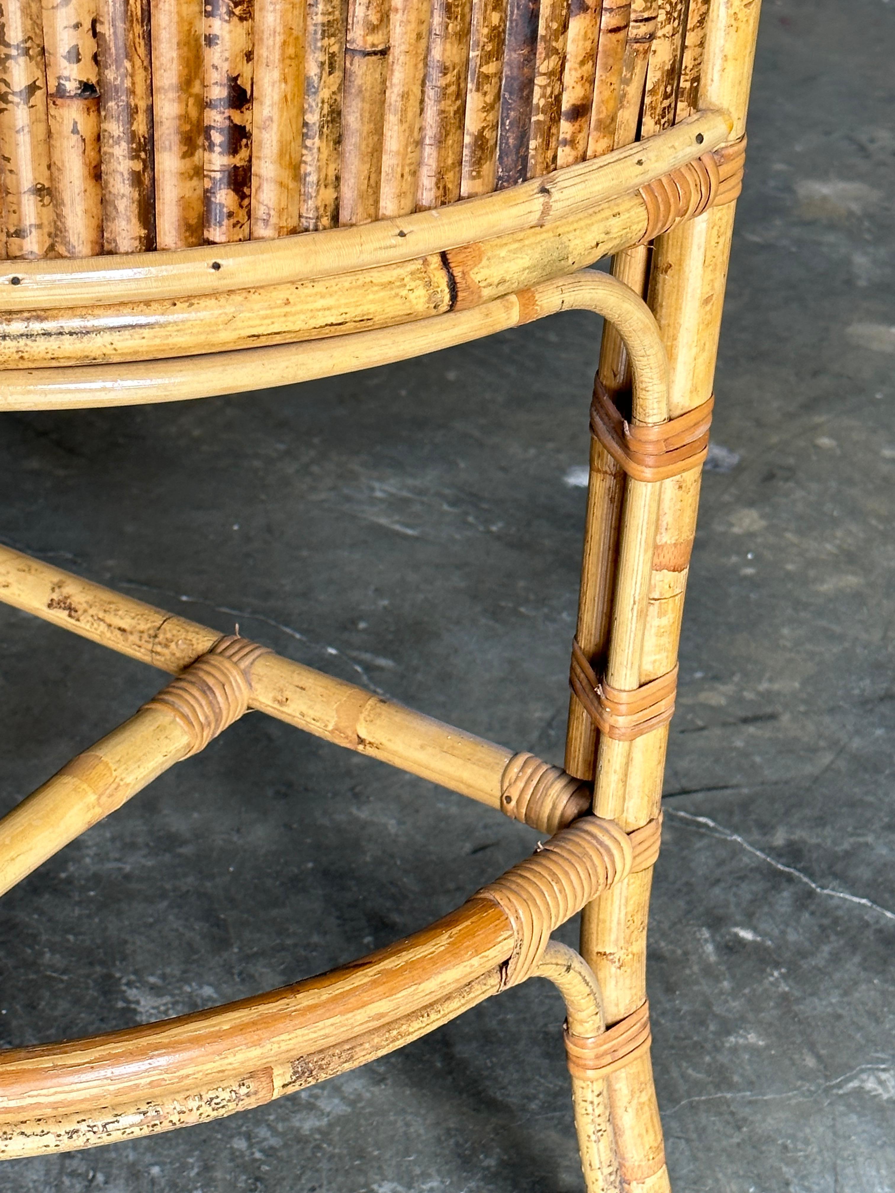 1970s Burnt Bamboo and Rattan Demilune Console Table For Sale 3