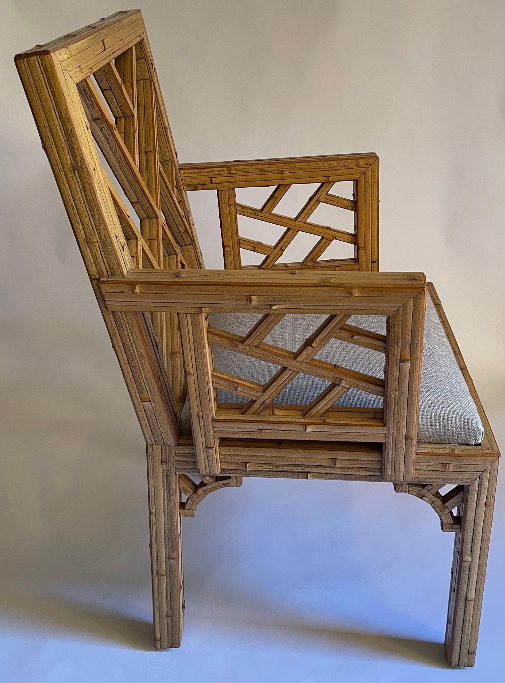 1970s Burnt Bamboo Tessellated Chinese Chippendale Armchair For Sale 4