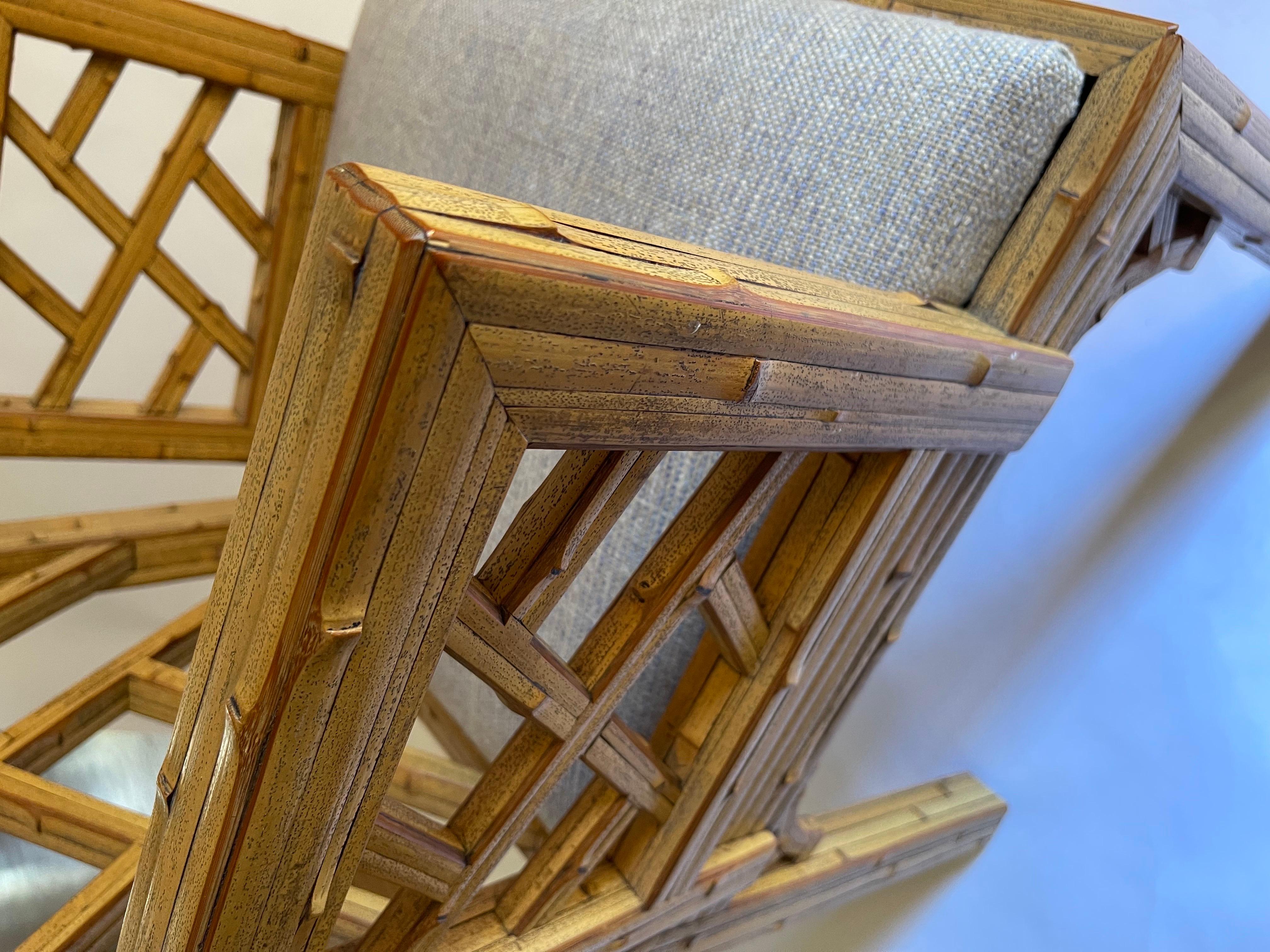 1970s Burnt Bamboo Tessellated Chinese Chippendale Armchair For Sale 7