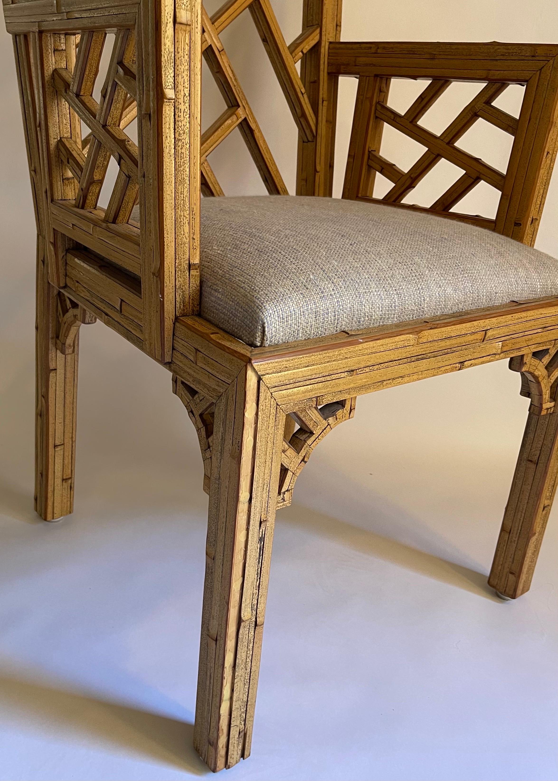 1970s Burnt Bamboo Tessellated Chinese Chippendale Armchair For Sale 11