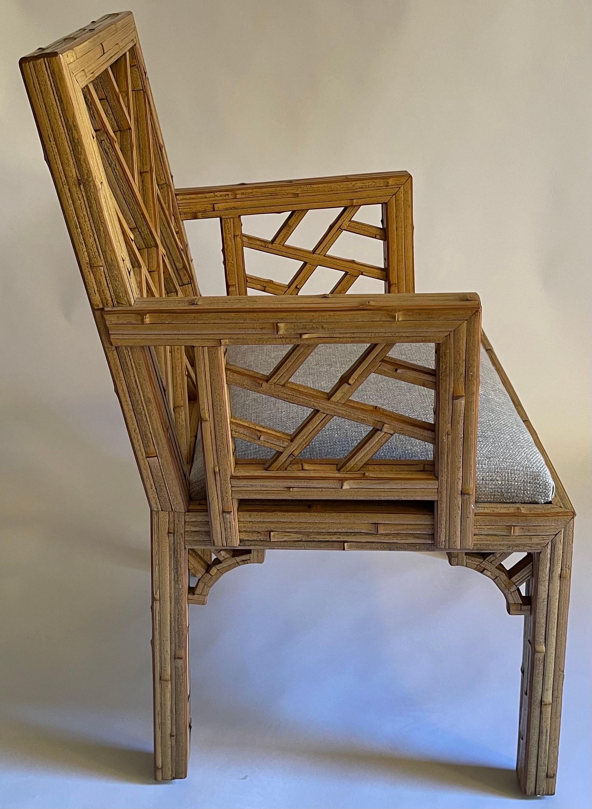 1970s Burnt Bamboo Tessellated Chinese Chippendale Armchair For Sale 1