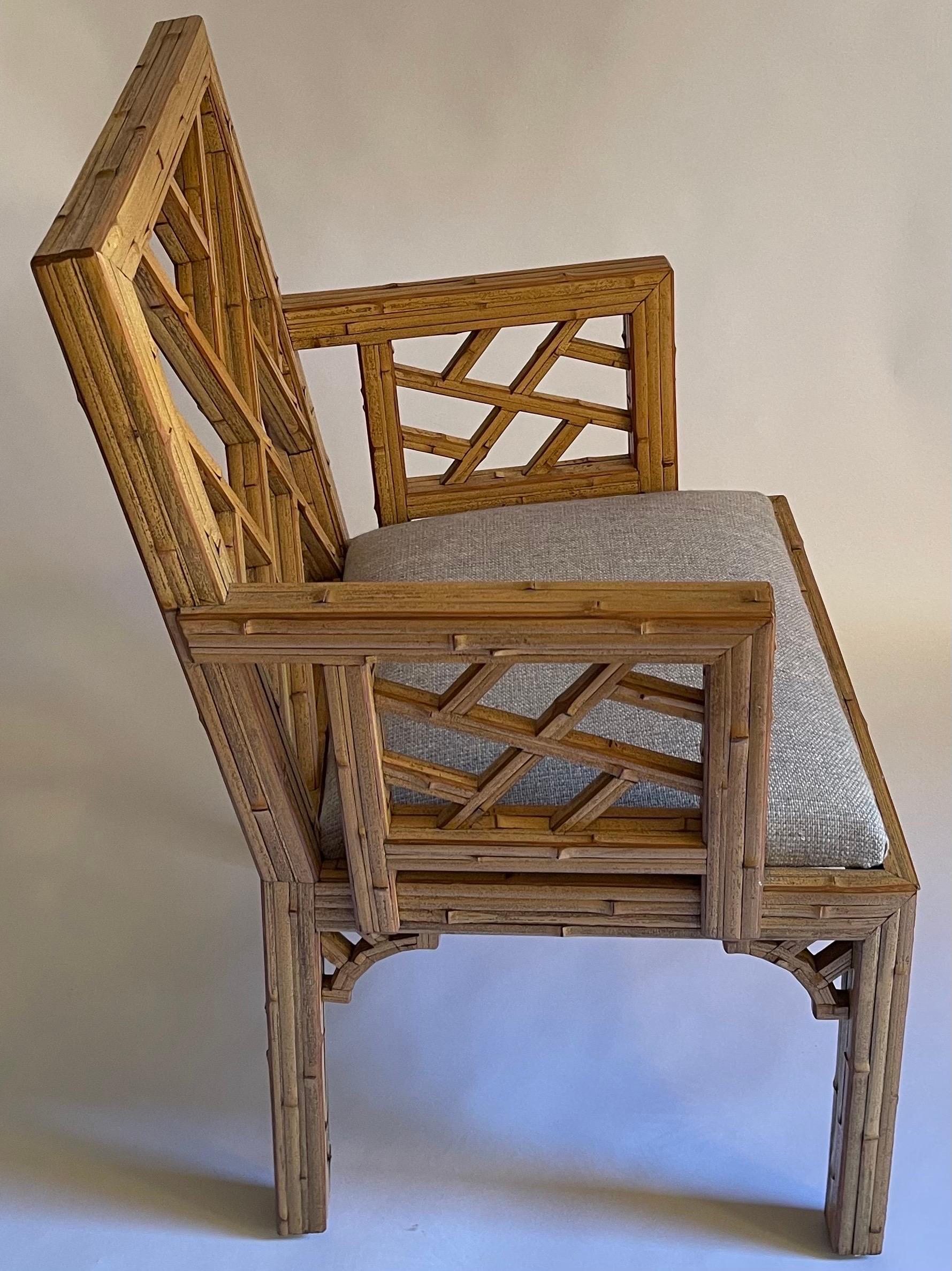1970s Burnt Bamboo Tessellated Chinese Chippendale Armchair For Sale 2