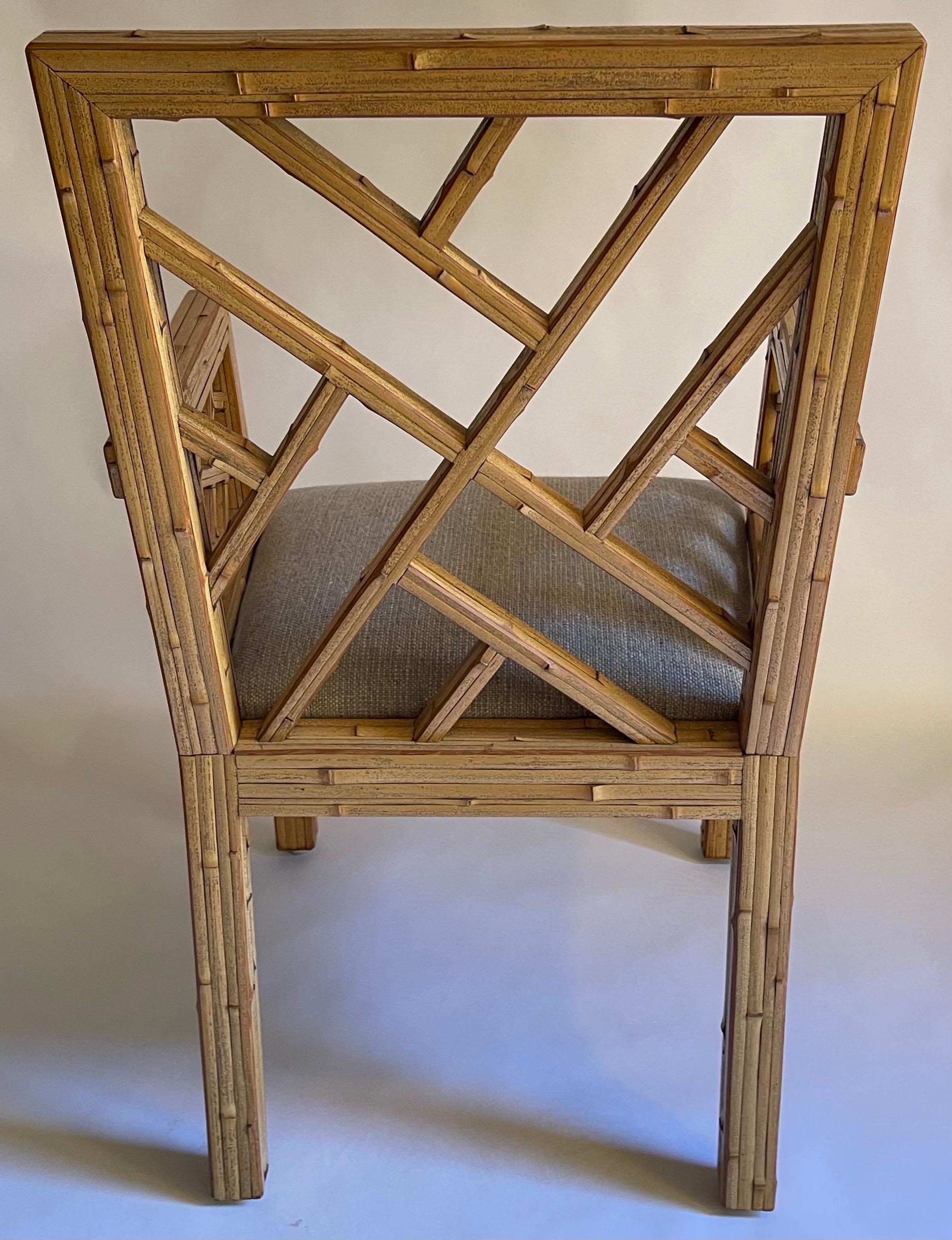 1970s Burnt Bamboo Tessellated Chinese Chippendale Armchair For Sale 3