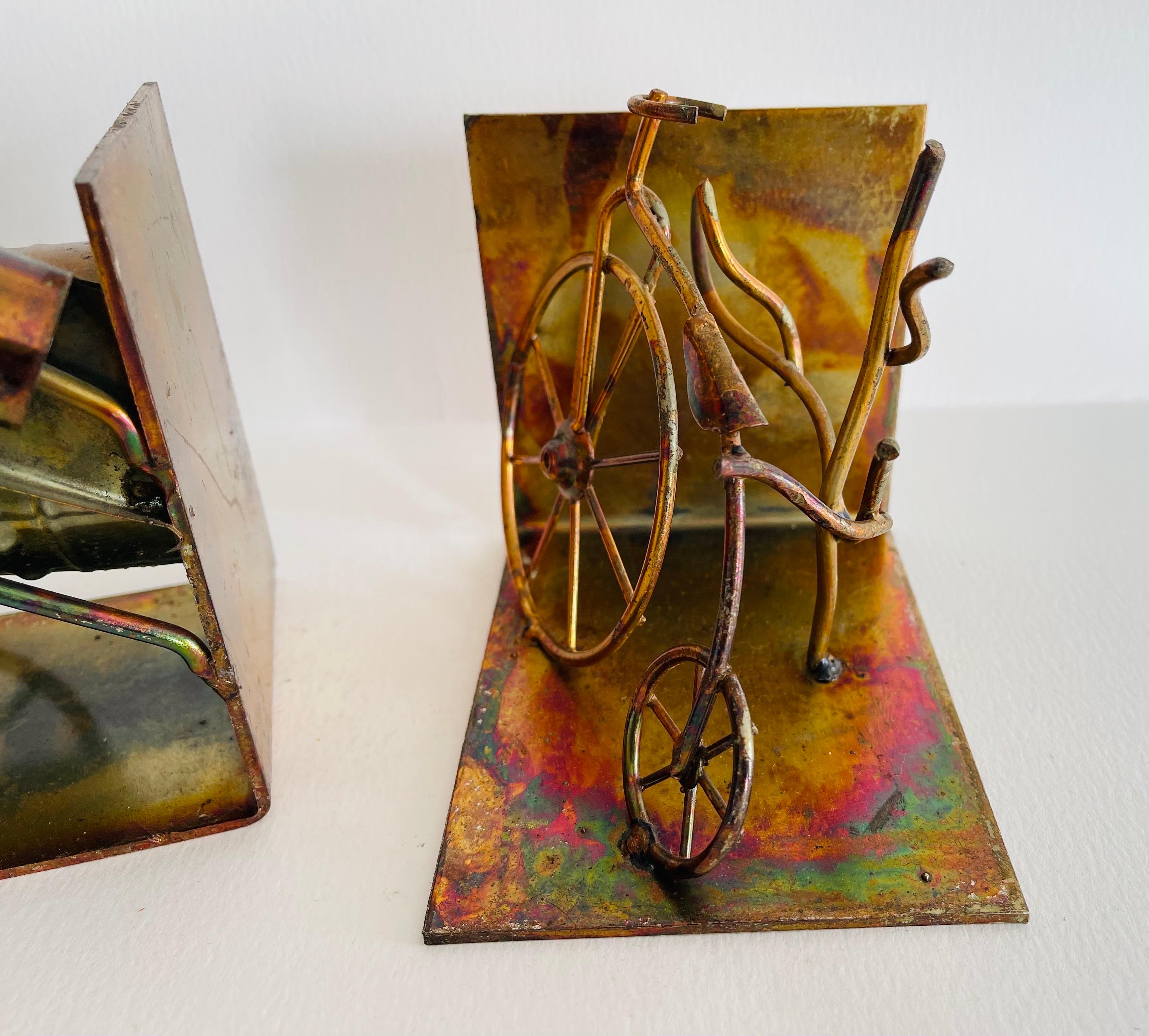 1970s Burnt Metal Bookends, Pair For Sale 3
