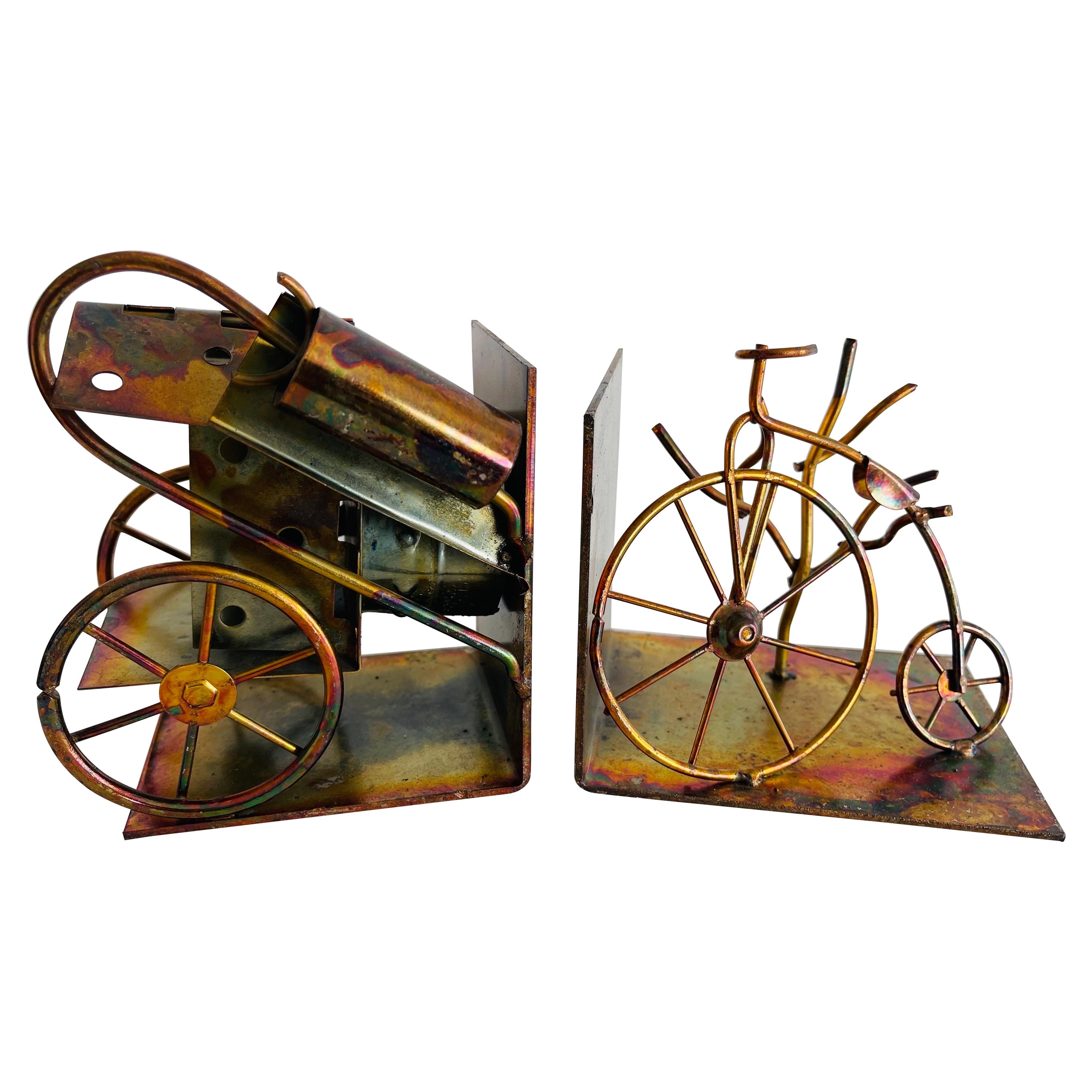 1970s Burnt Metal Bookends, Pair