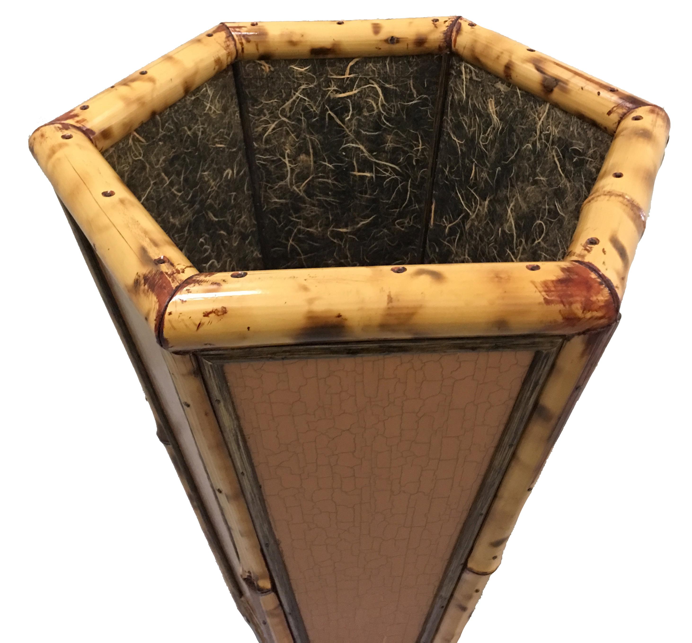 American 1970s Burnt Bamboo Hexagonal Umbrella Stand