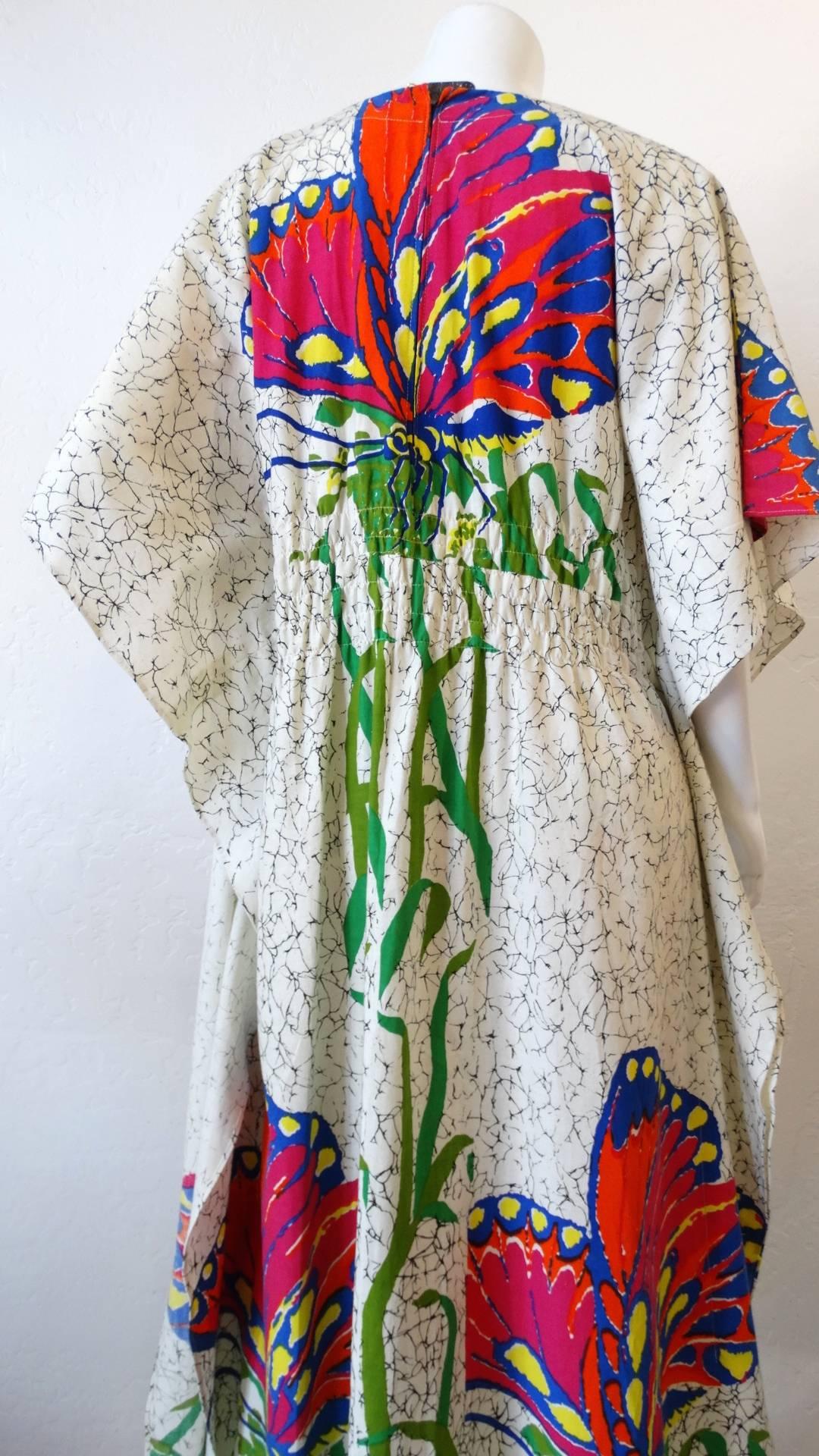 1970s Butterfly Printed Kaftan Dress 5