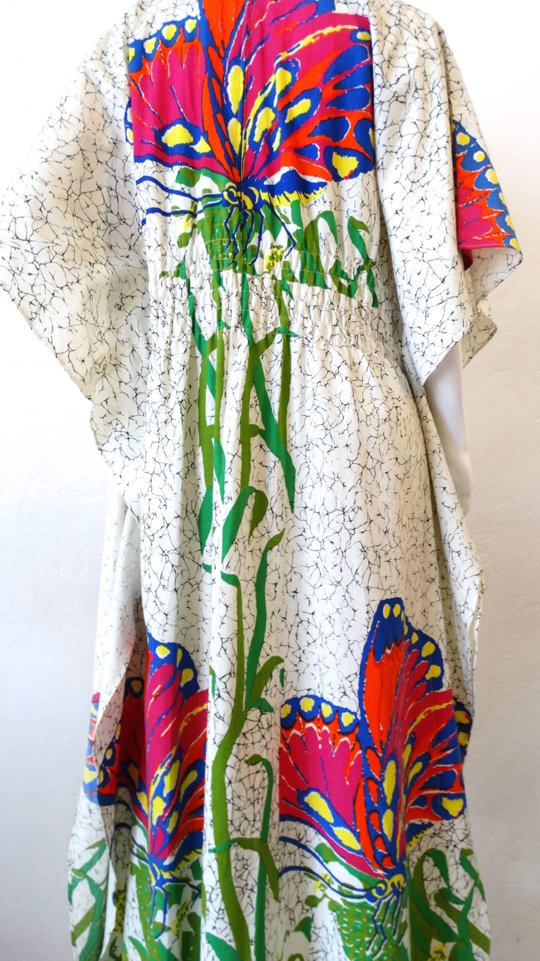 1970s Butterfly Printed Kaftan Dress 6