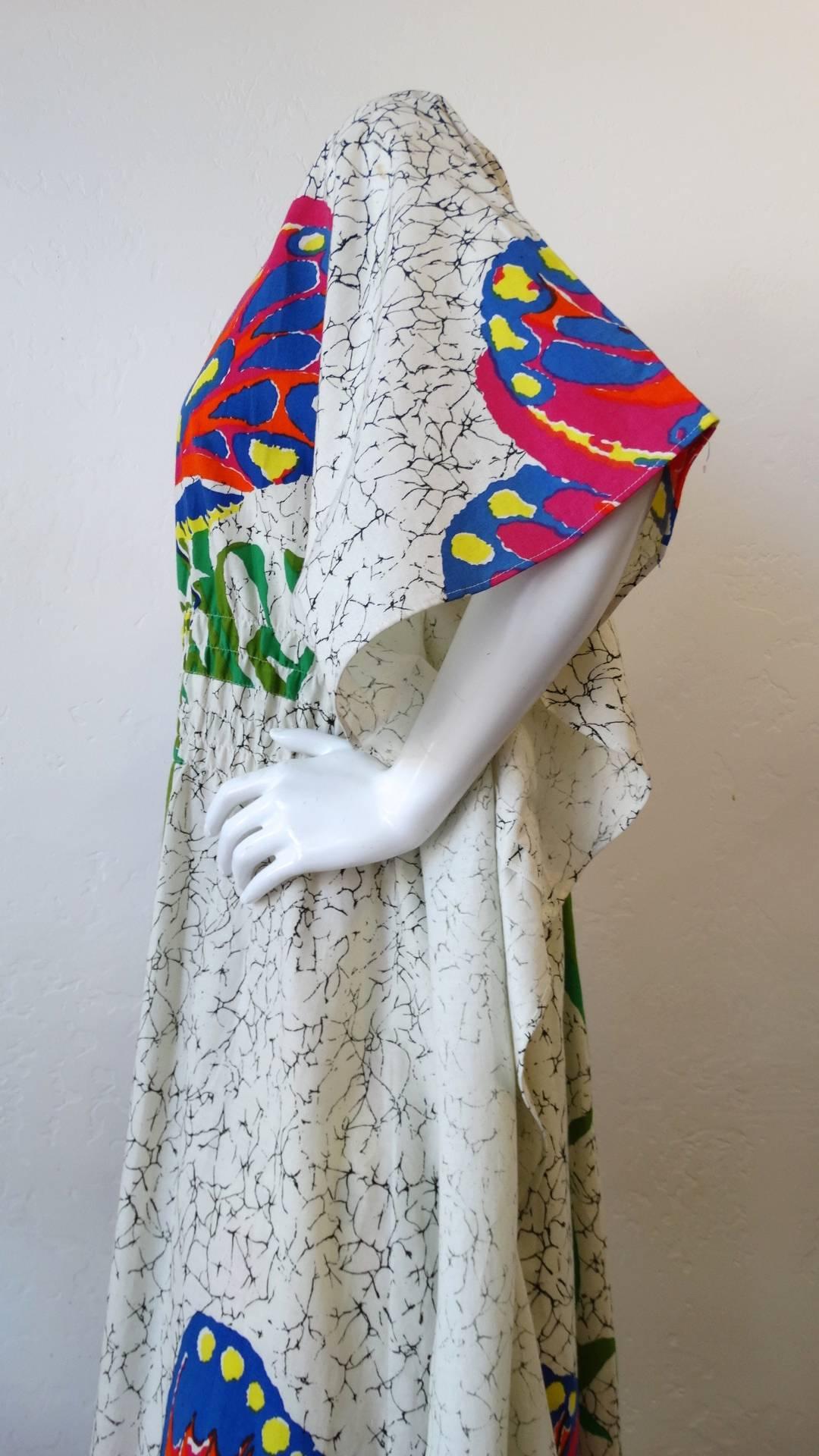 1970s Butterfly Printed Kaftan Dress 8