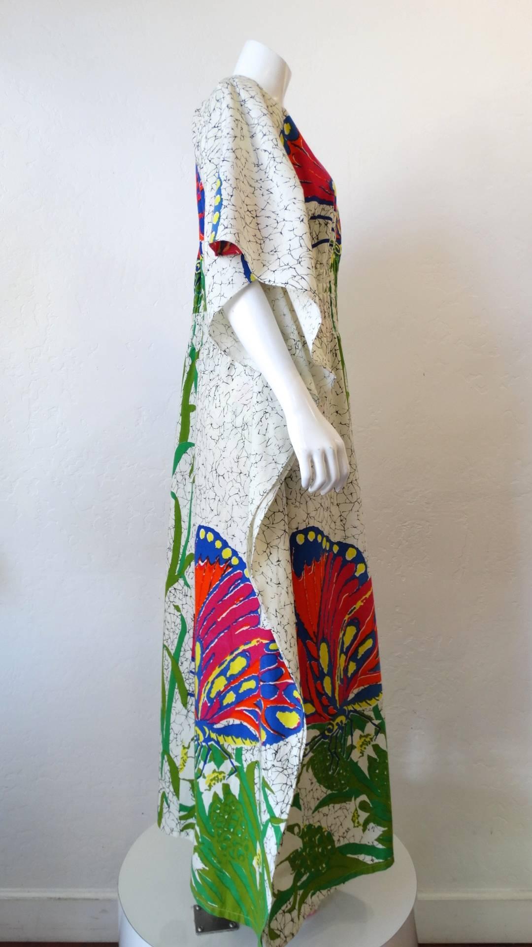 Women's 1970s Butterfly Printed Kaftan Dress