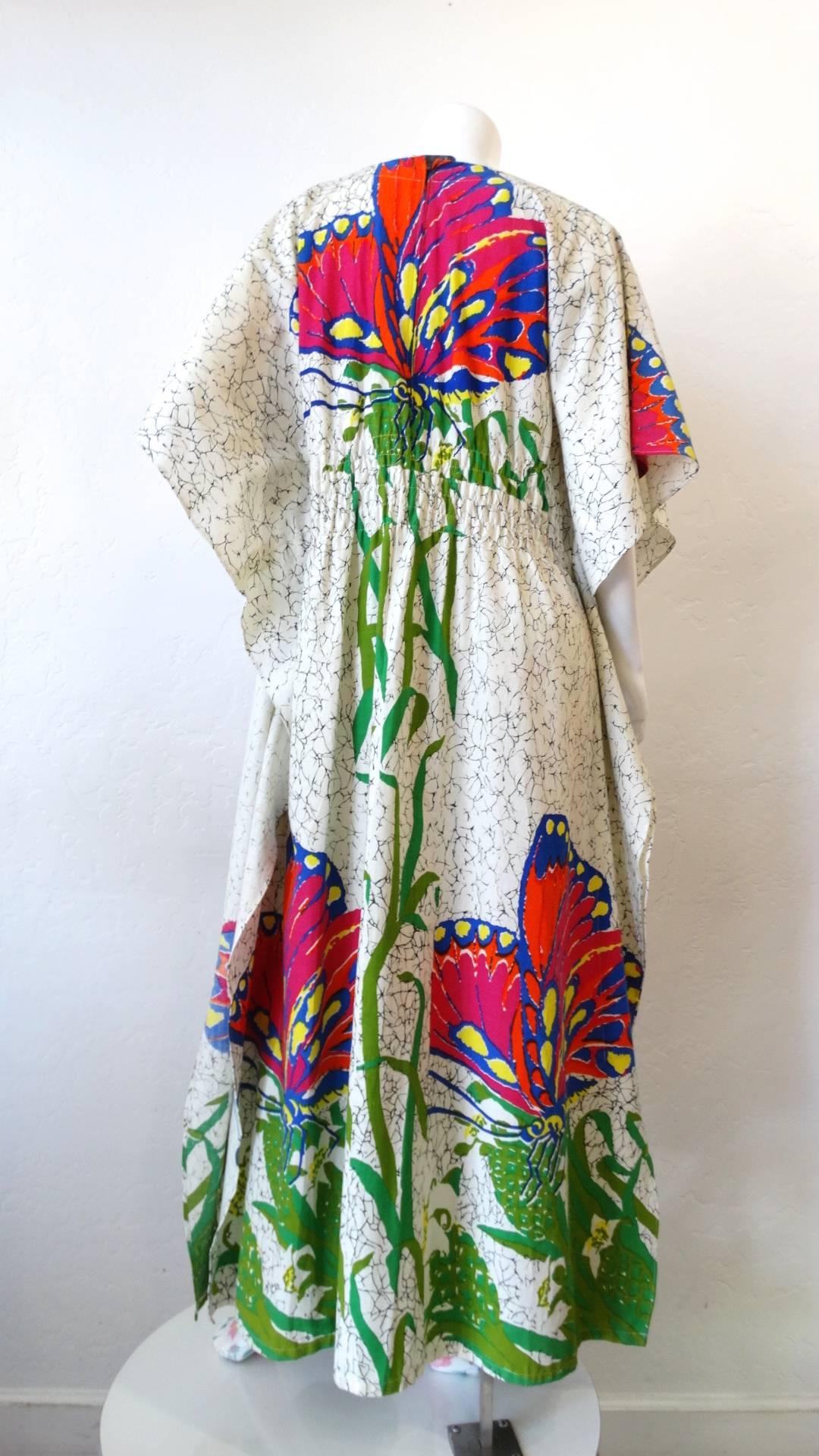 1970s Butterfly Printed Kaftan Dress 3