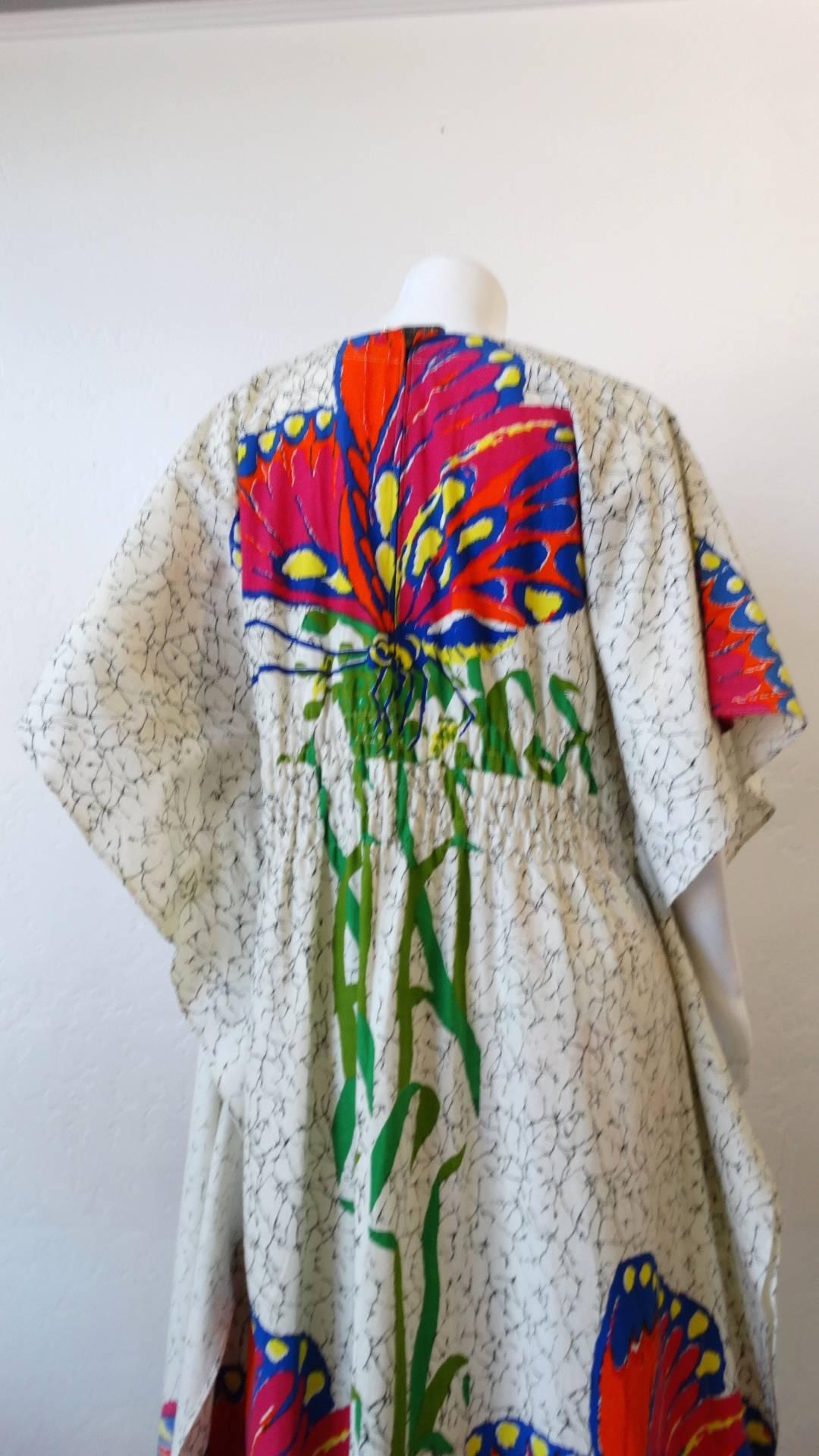 1970s Butterfly Printed Kaftan Dress 4