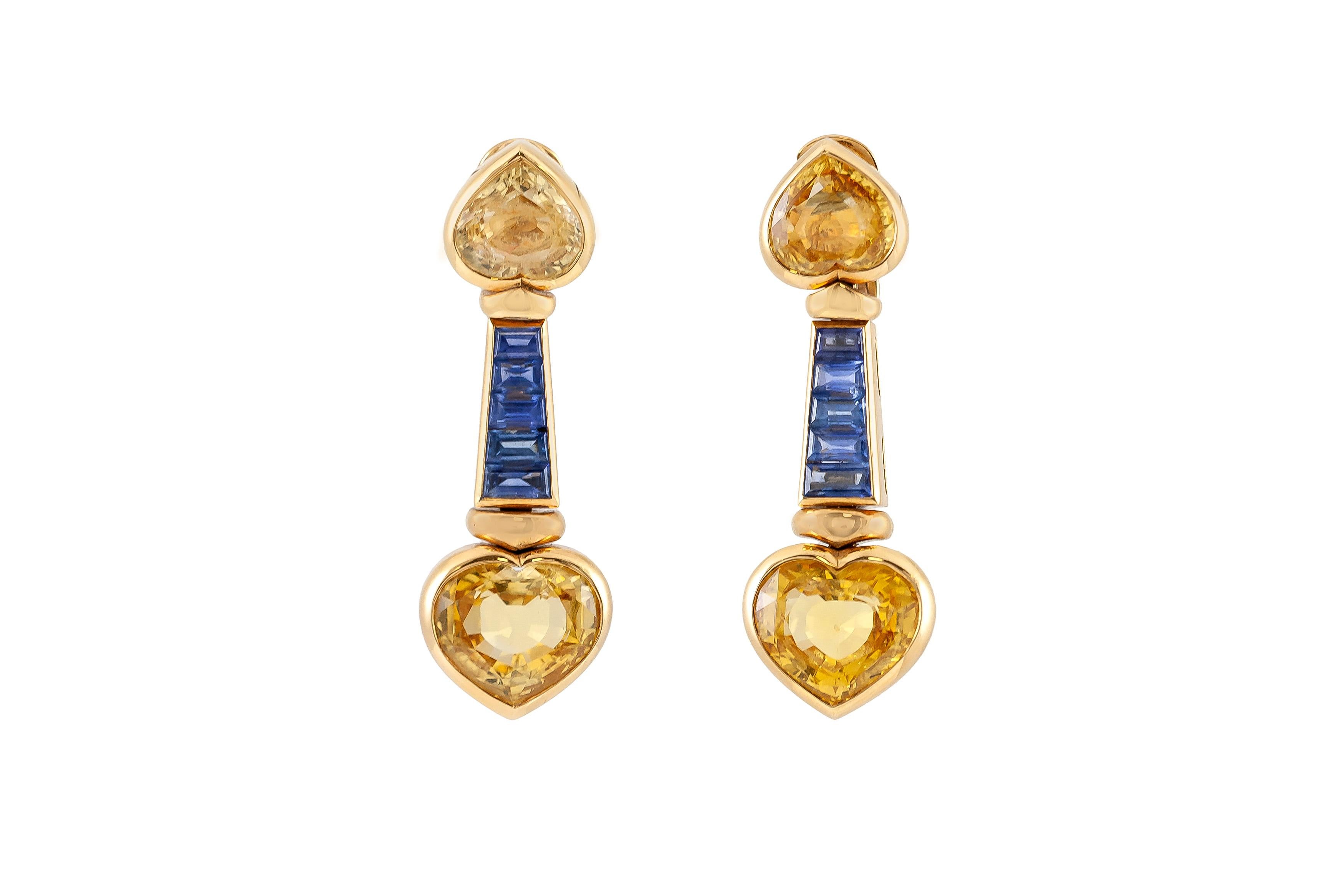 Heart Cut Bvlgari Yellow and Blue Sapphire Heart Necklace and Earrings Set