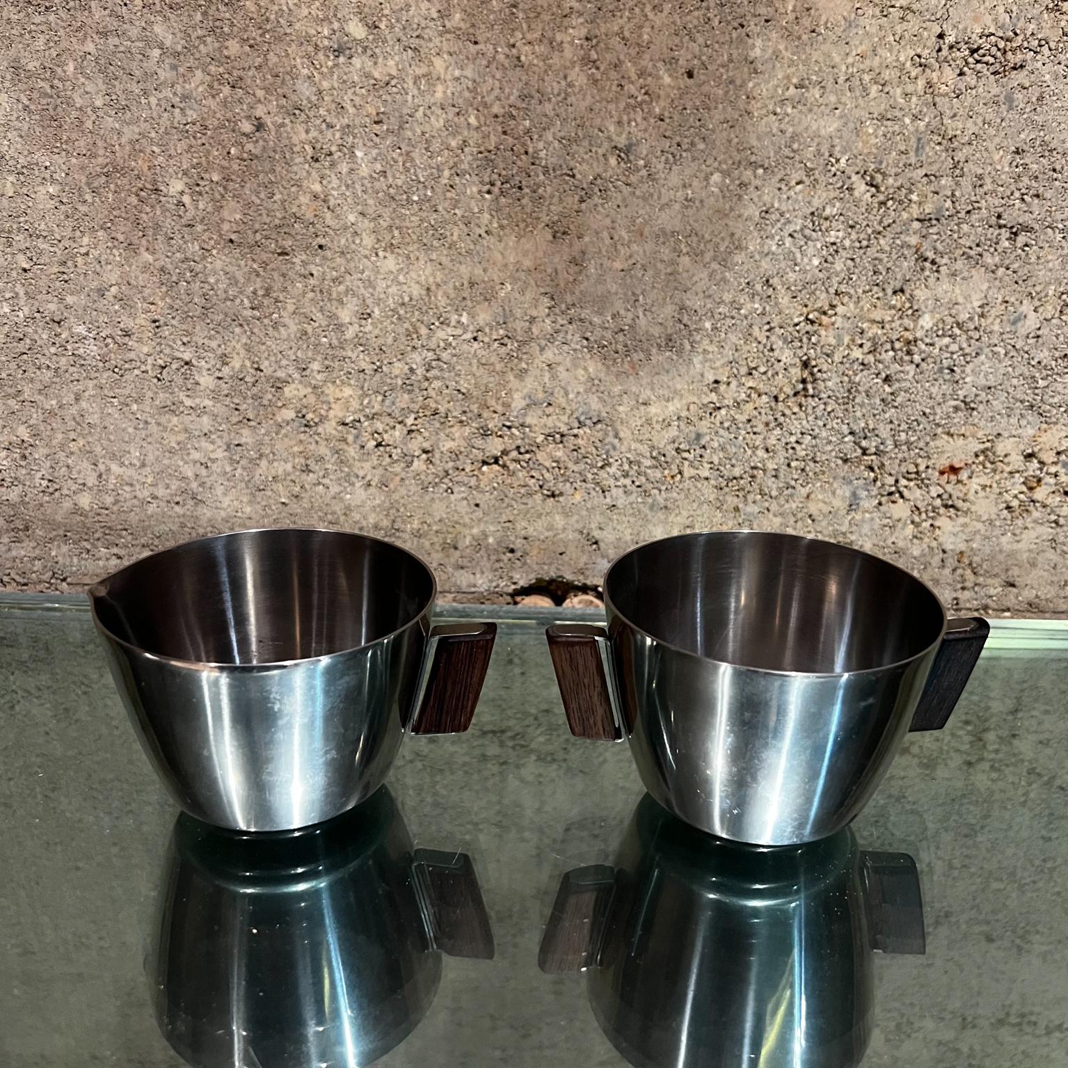1970s by MCH Stainless Sugar & Creamer Set Exotic Wood Handle Denmark In Good Condition For Sale In Chula Vista, CA