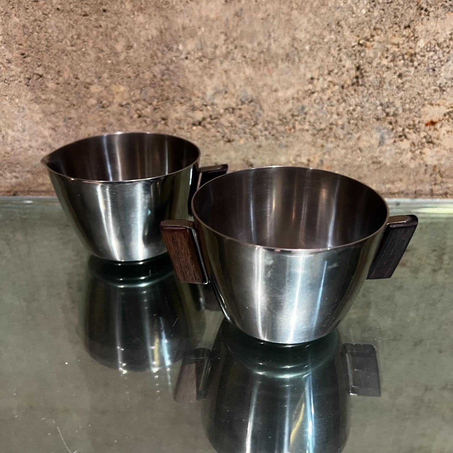 Late 20th Century 1970s by MCH Stainless Sugar & Creamer Set Exotic Wood Handle Denmark For Sale