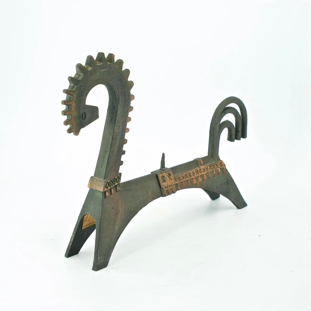 Russian 1970s Byzantine Cast Iron Bronze Washed Horse Sculpture Candelabra Midcentury For Sale
