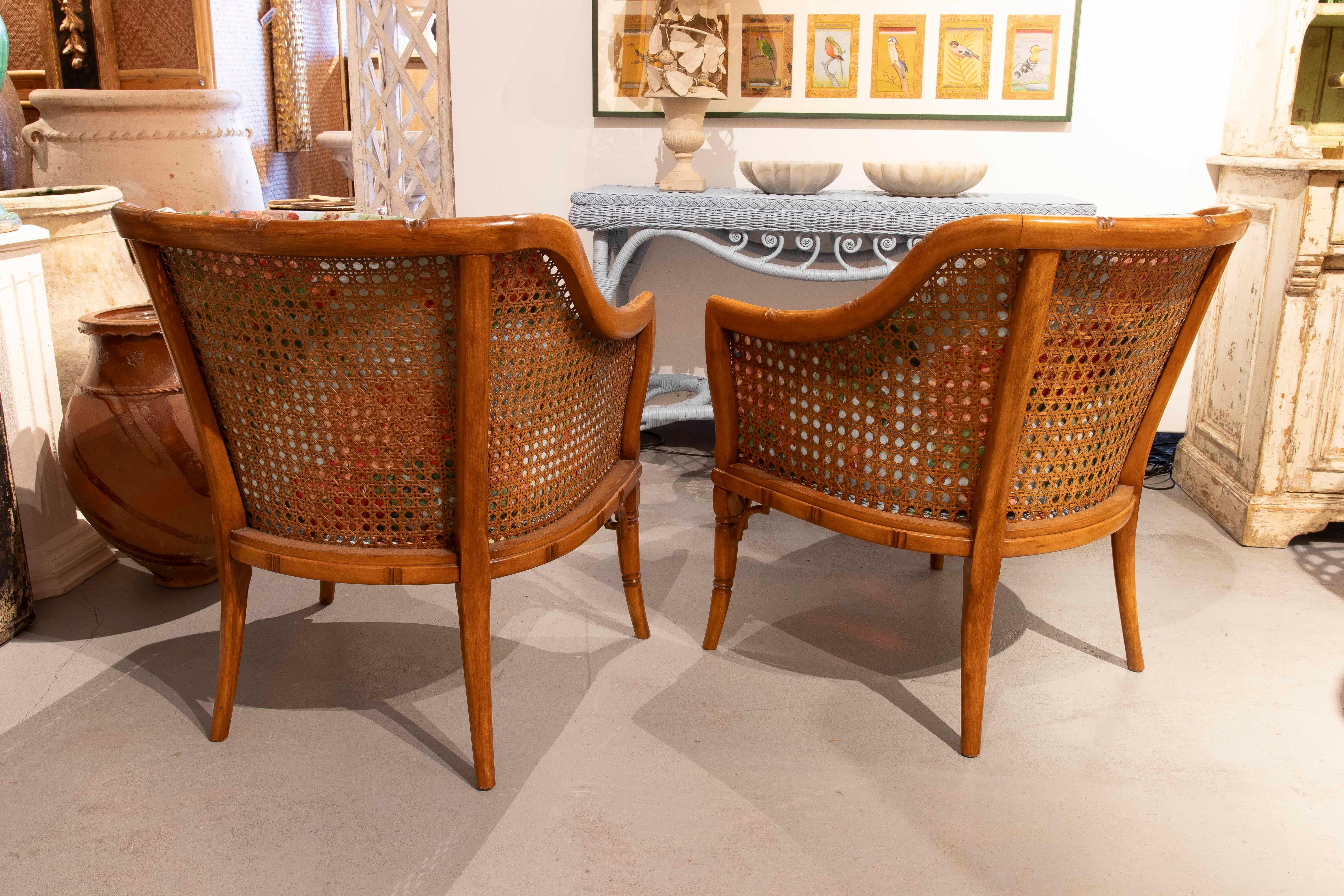 Fabric 1970s Pair of Upholstered Armchairs with Floral Decoration For Sale