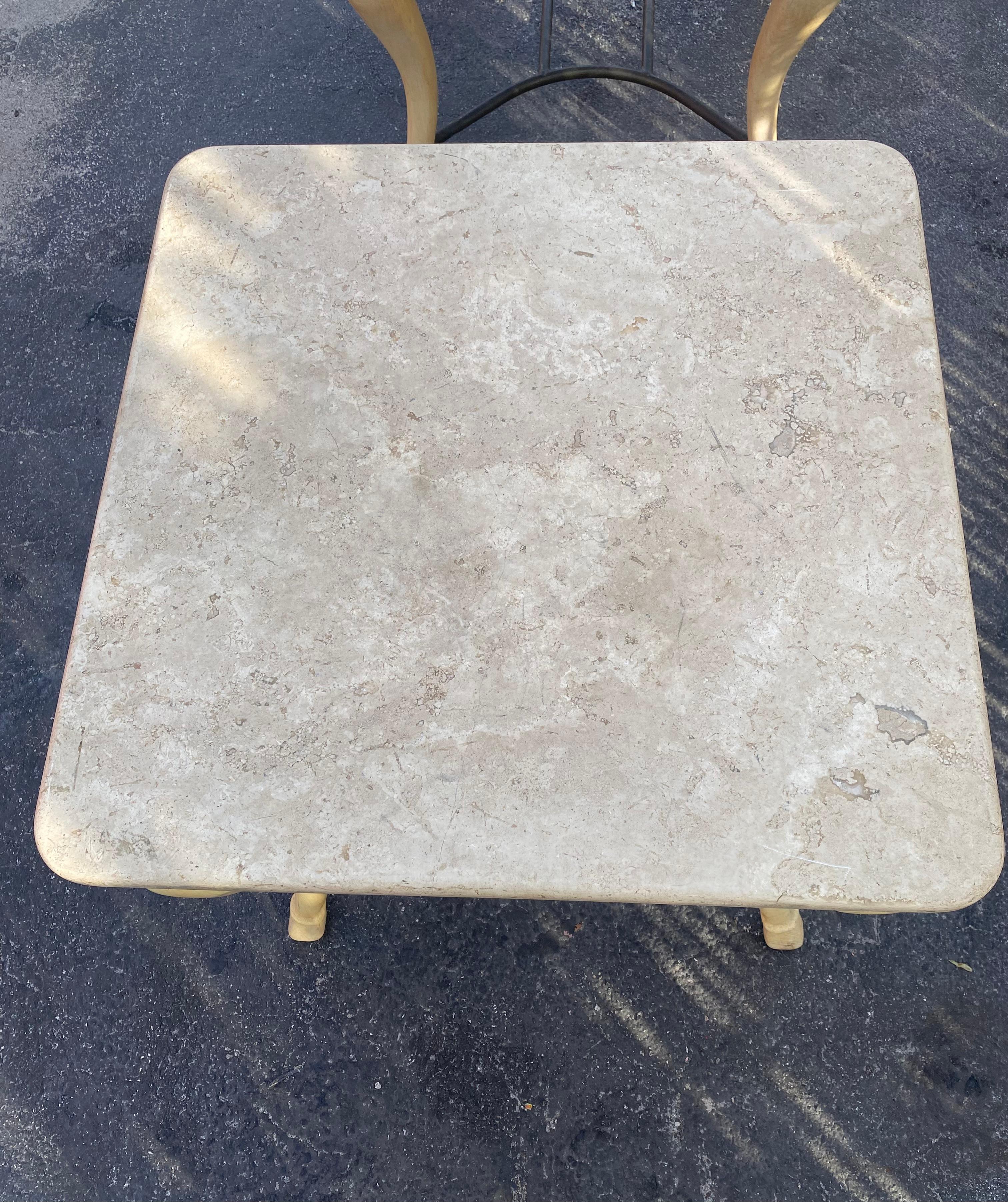 1970s Cabriolet Parchment Wood Travertine Tables, Set of 2 For Sale 4