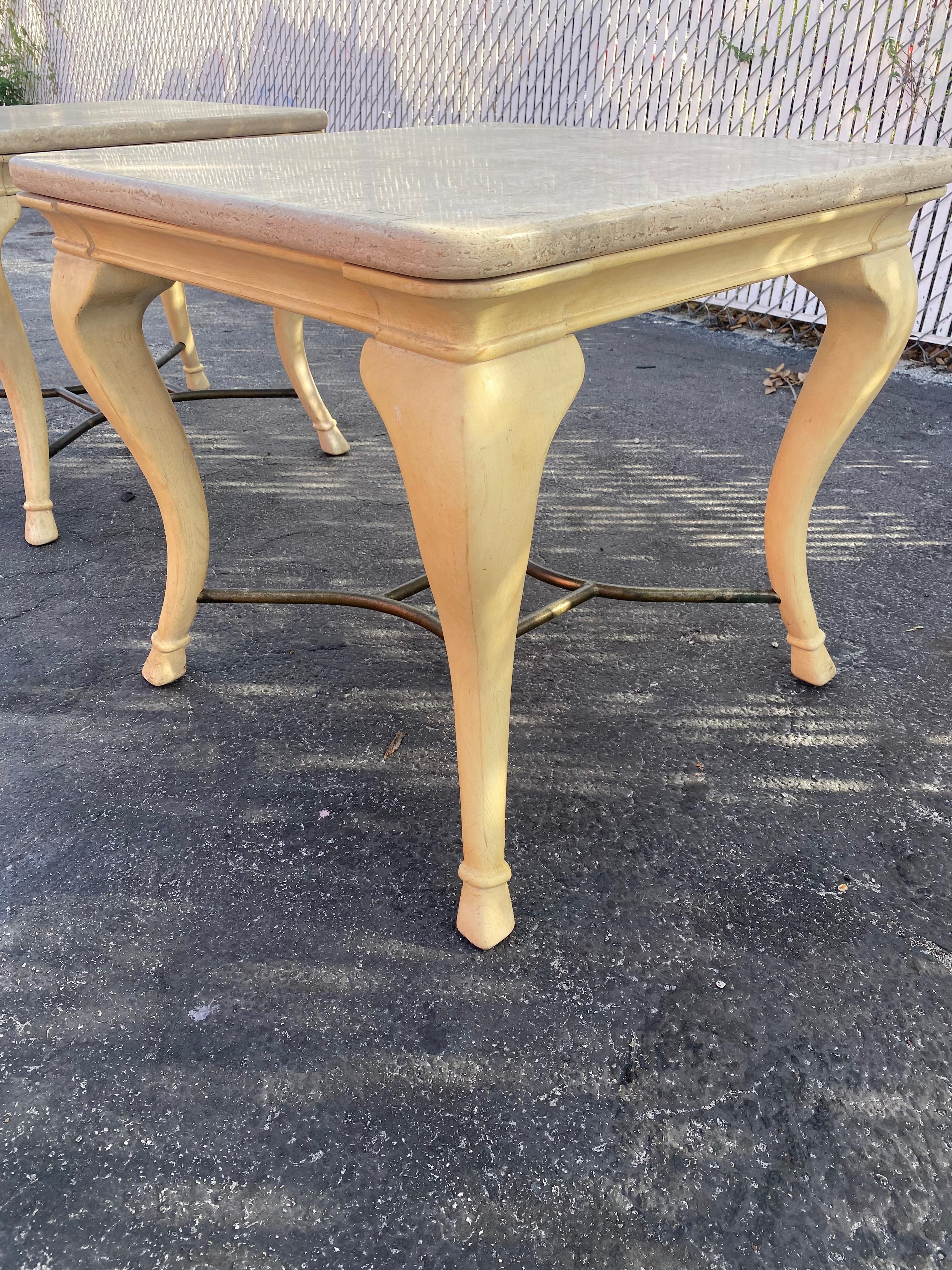 1970s Cabriolet Parchment Wood Travertine Tables, Set of 2 For Sale 5