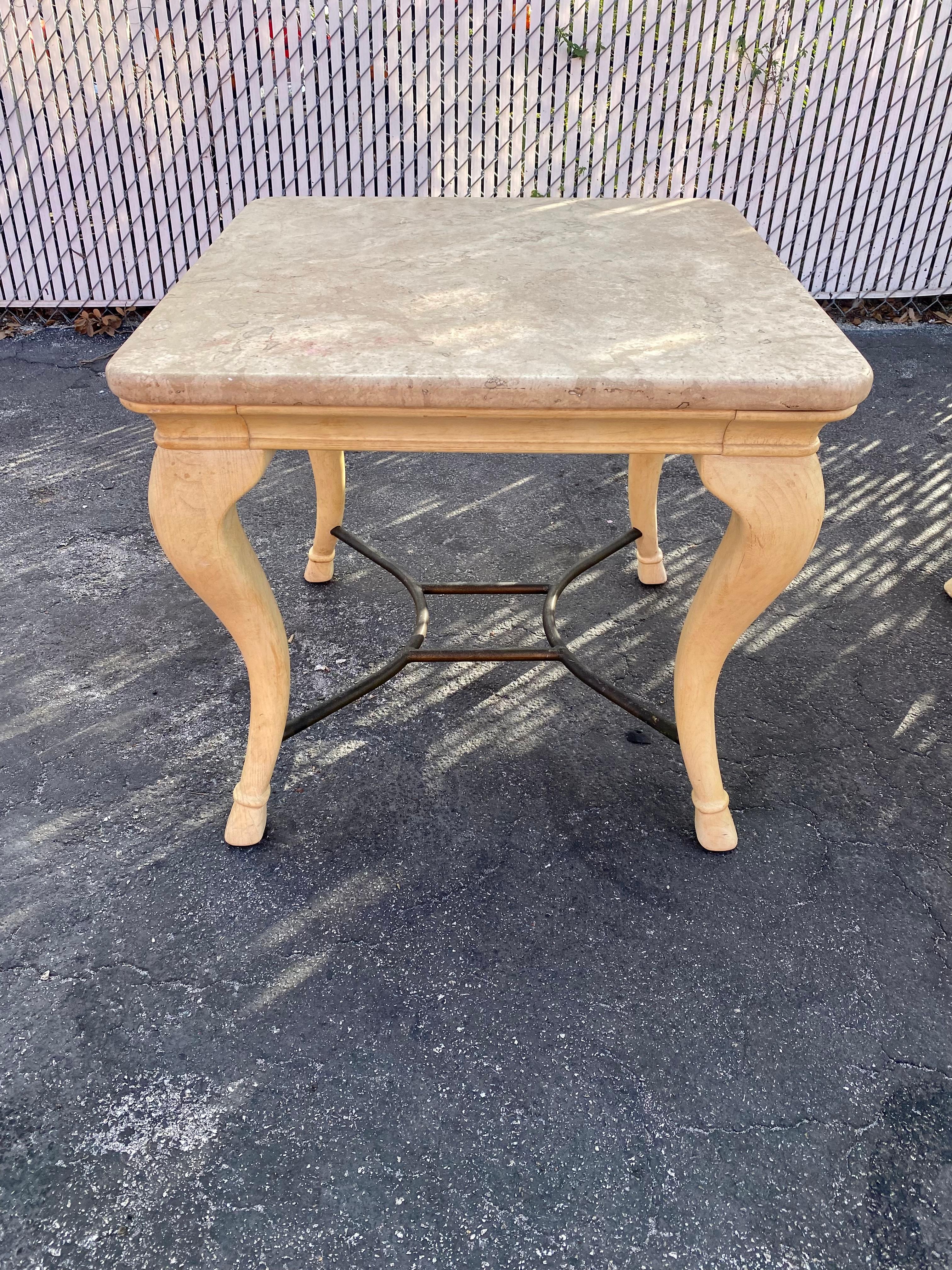 Late 20th Century 1970s Cabriolet Parchment Wood Travertine Tables, Set of 2 For Sale