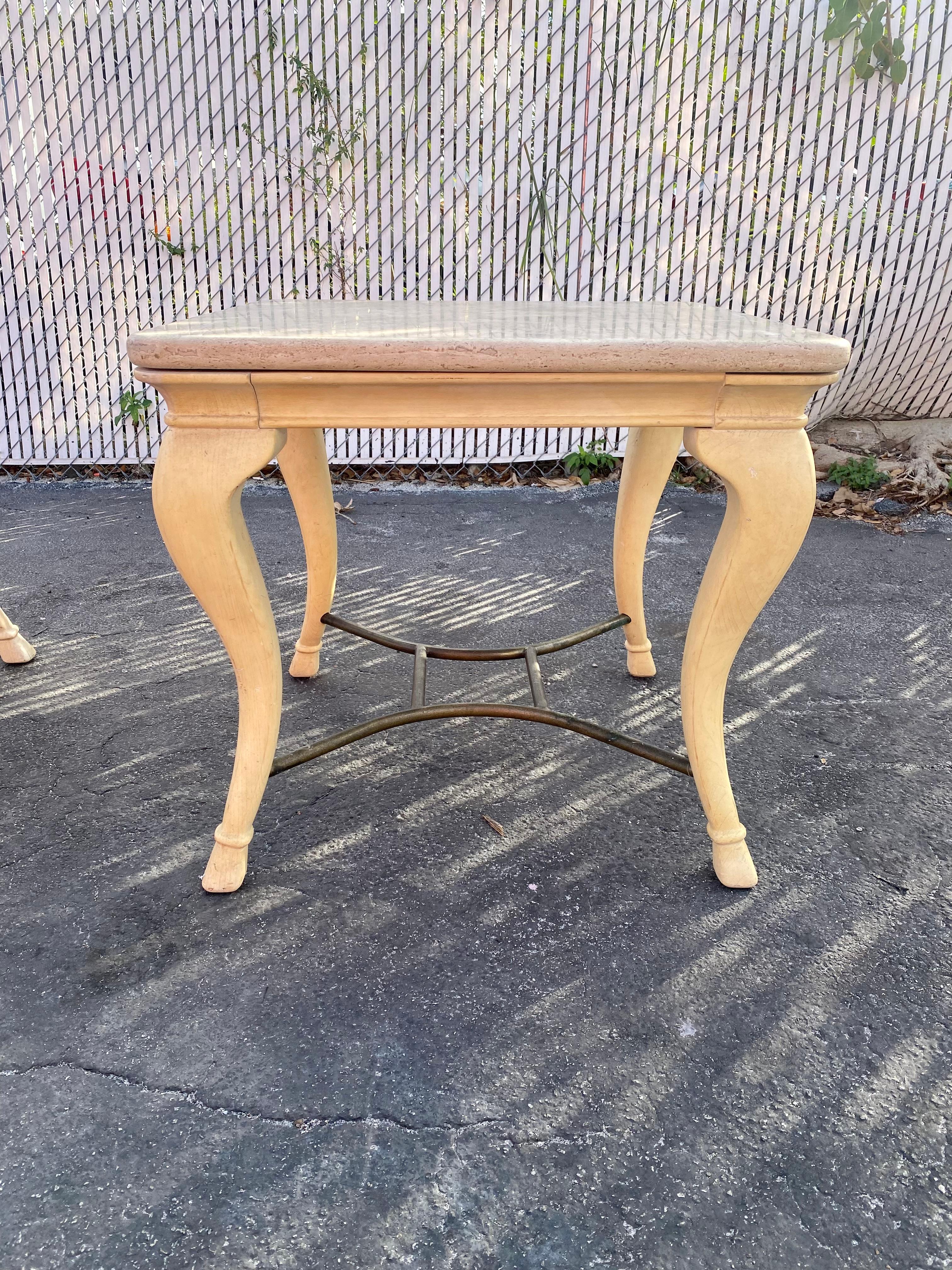 1970s Cabriolet Parchment Wood Travertine Tables, Set of 2 For Sale 1