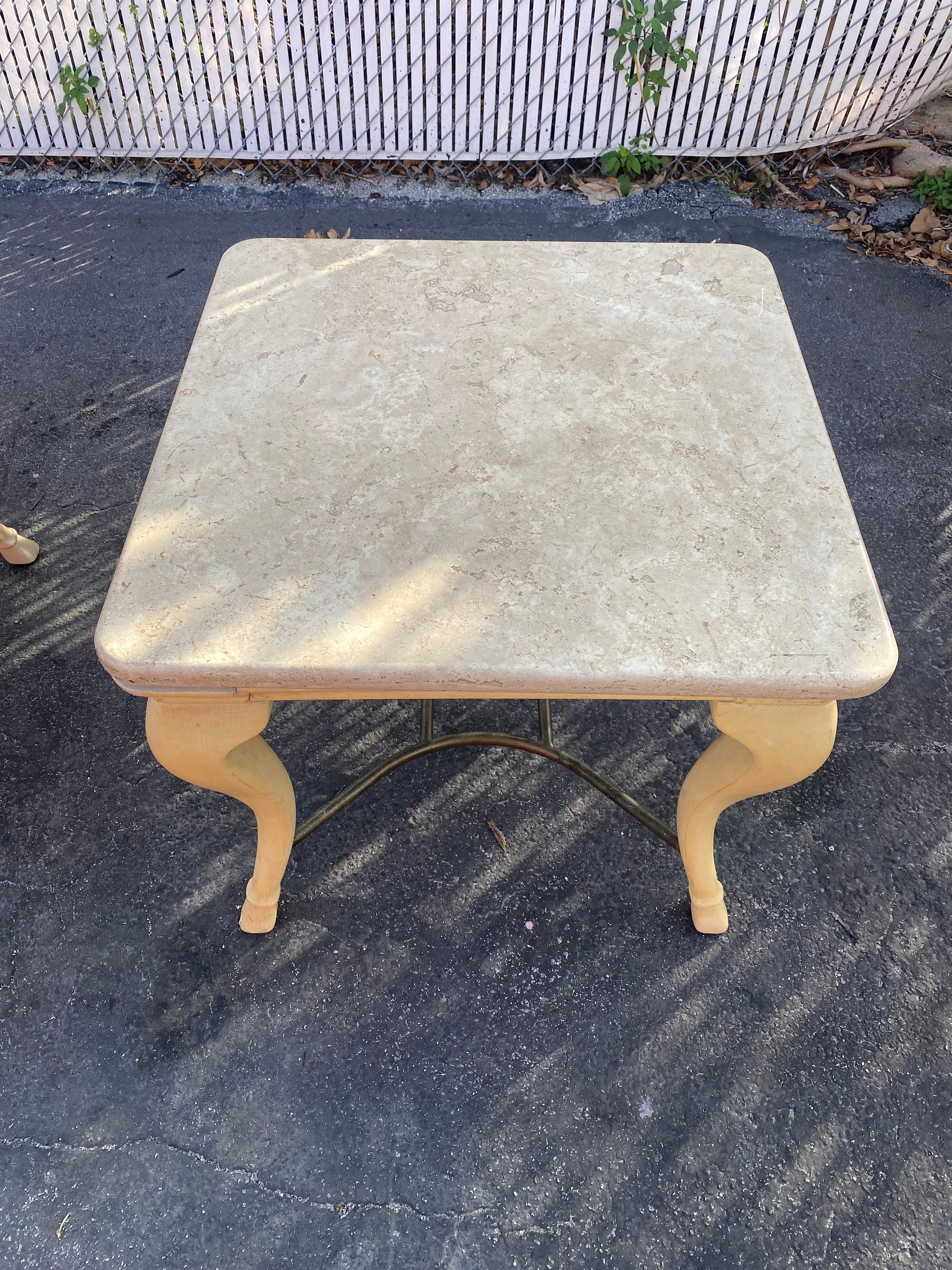 1970s Cabriolet Parchment Wood Travertine Tables, Set of 2 For Sale 2