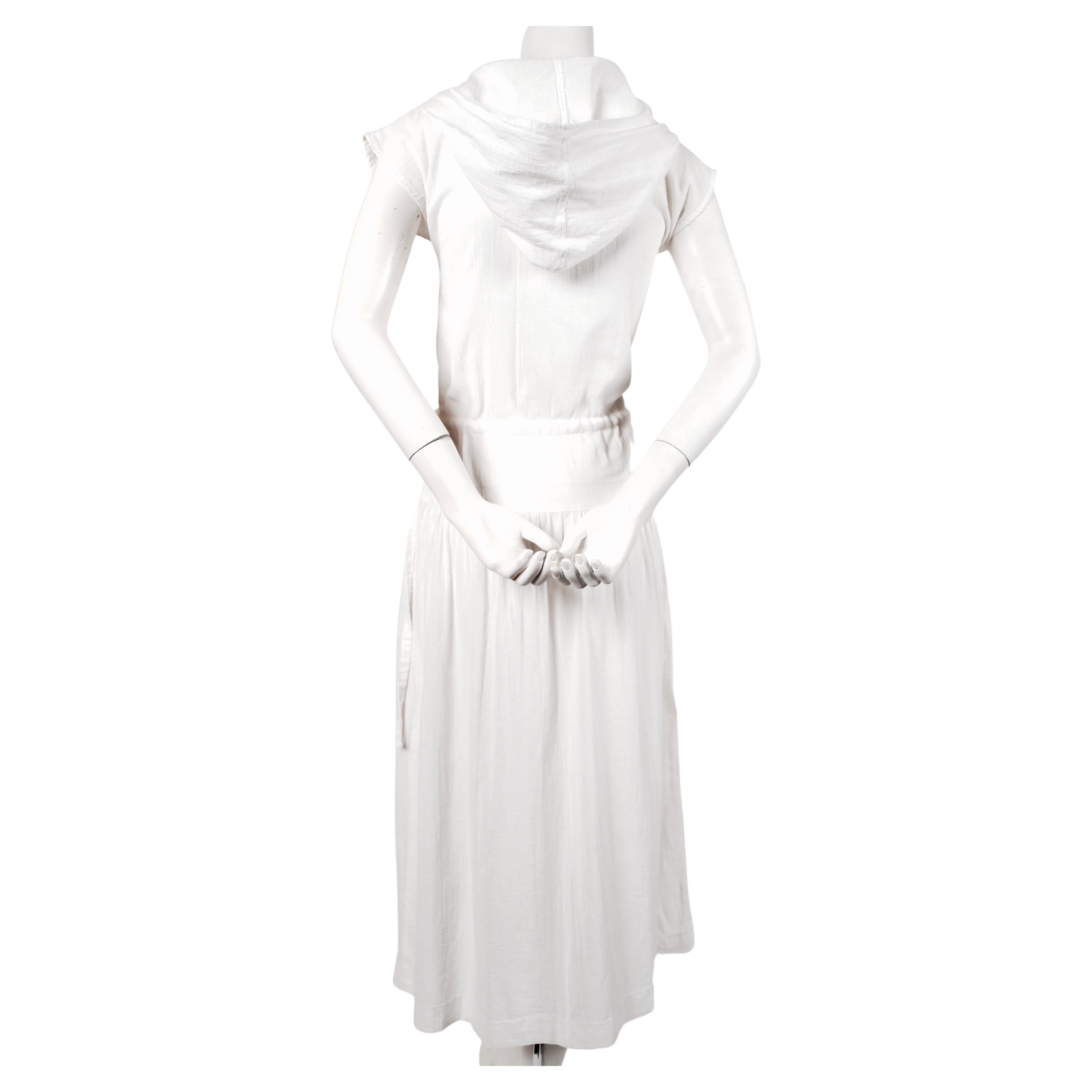 Gray 1970's CACHAREL white gauze dress with hood For Sale
