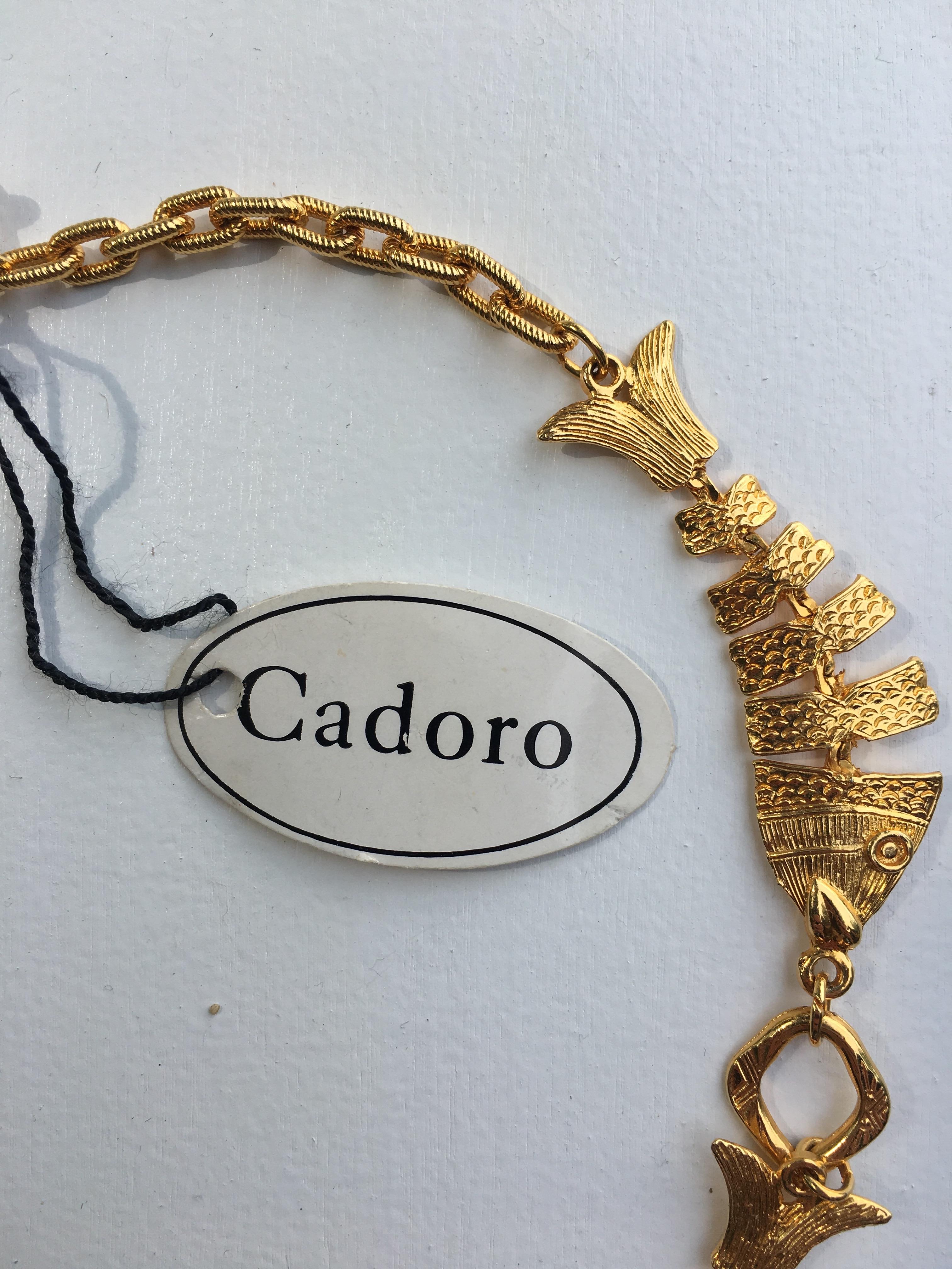 Women's or Men's 1970s Cadoro Goldtone Fish Necklace Original tags