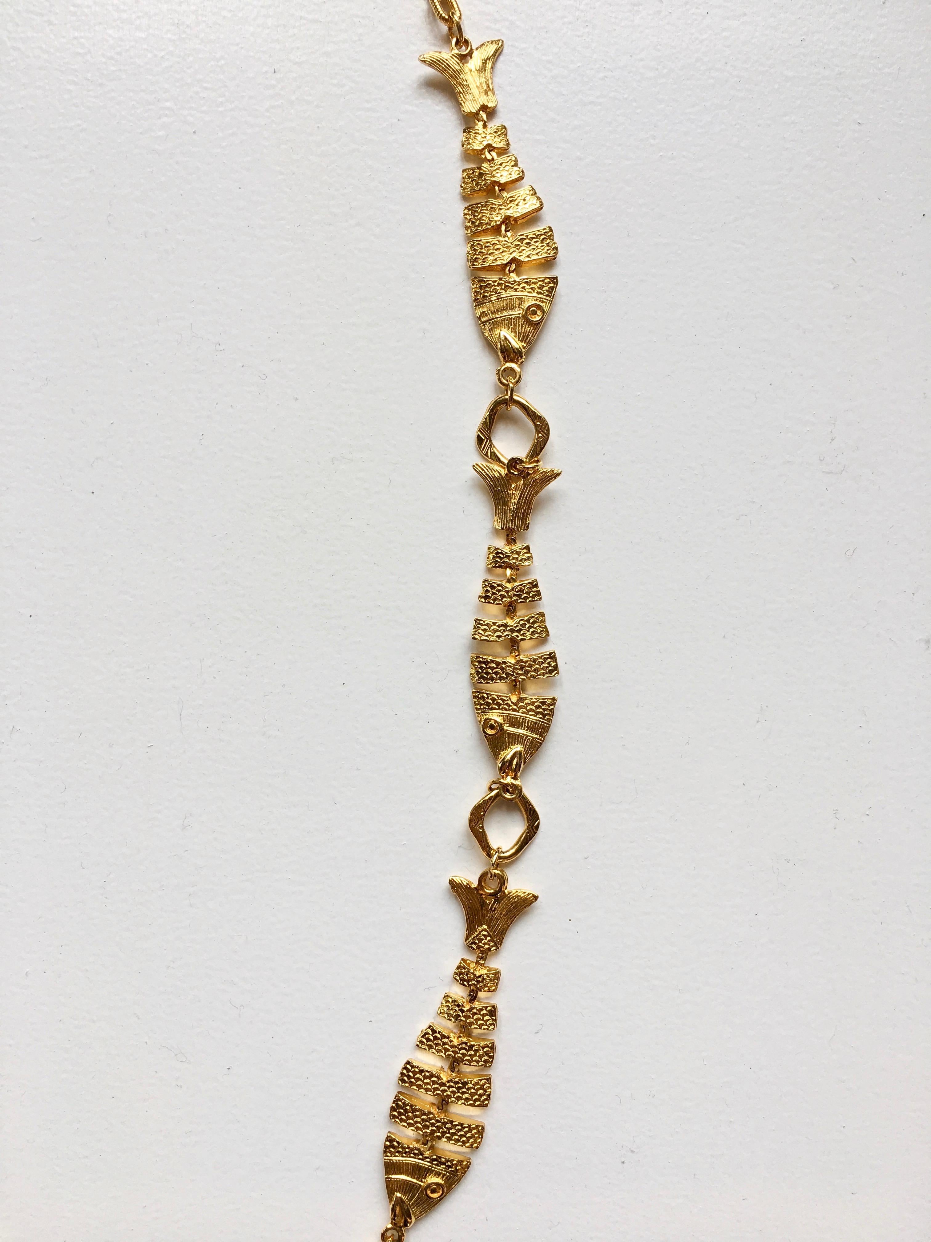 1970s Cadoro Goldtone Fish Necklace Original tags 1