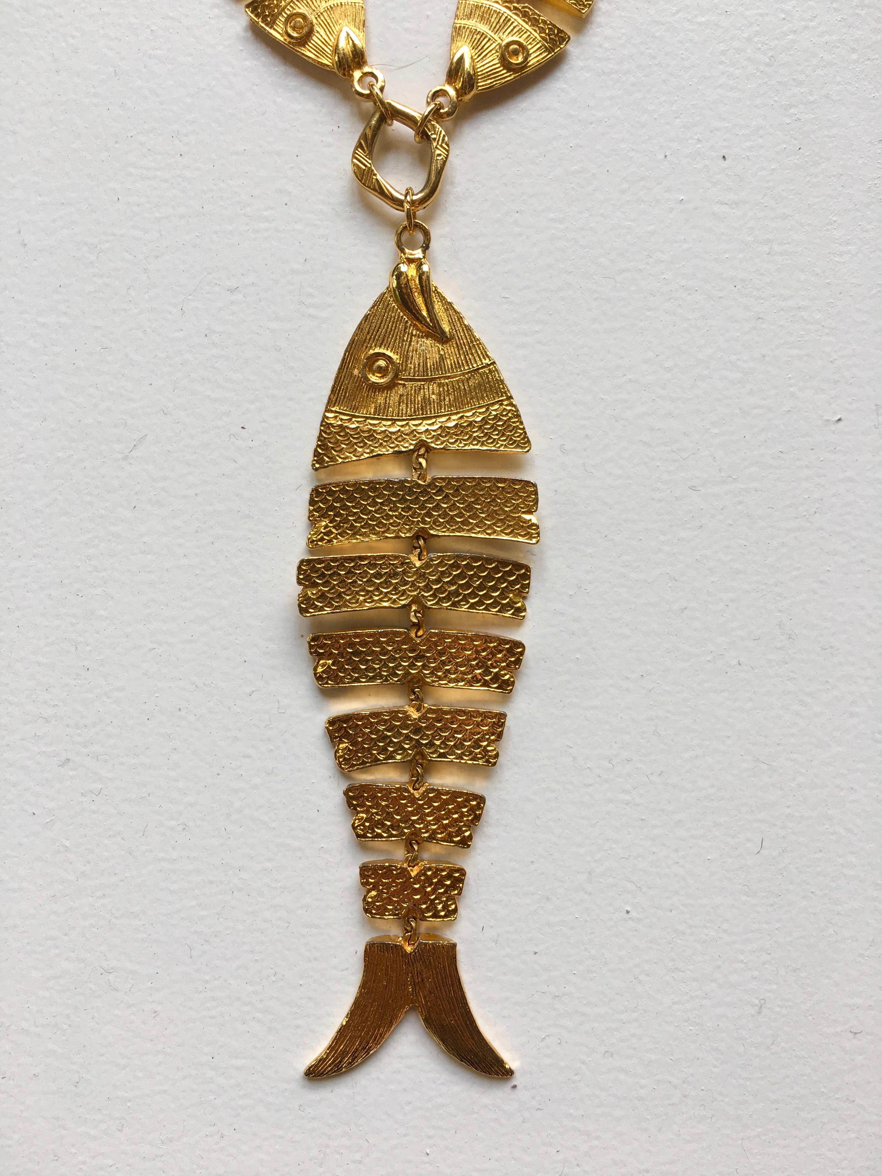 1970s Cadoro Goldtone Fish Necklace Original tags 2