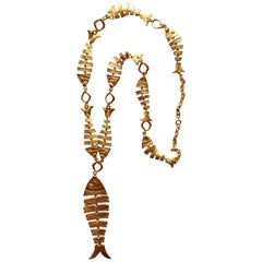 Vintage 1970s Cadoro Goldtone Fish Necklace Original tags