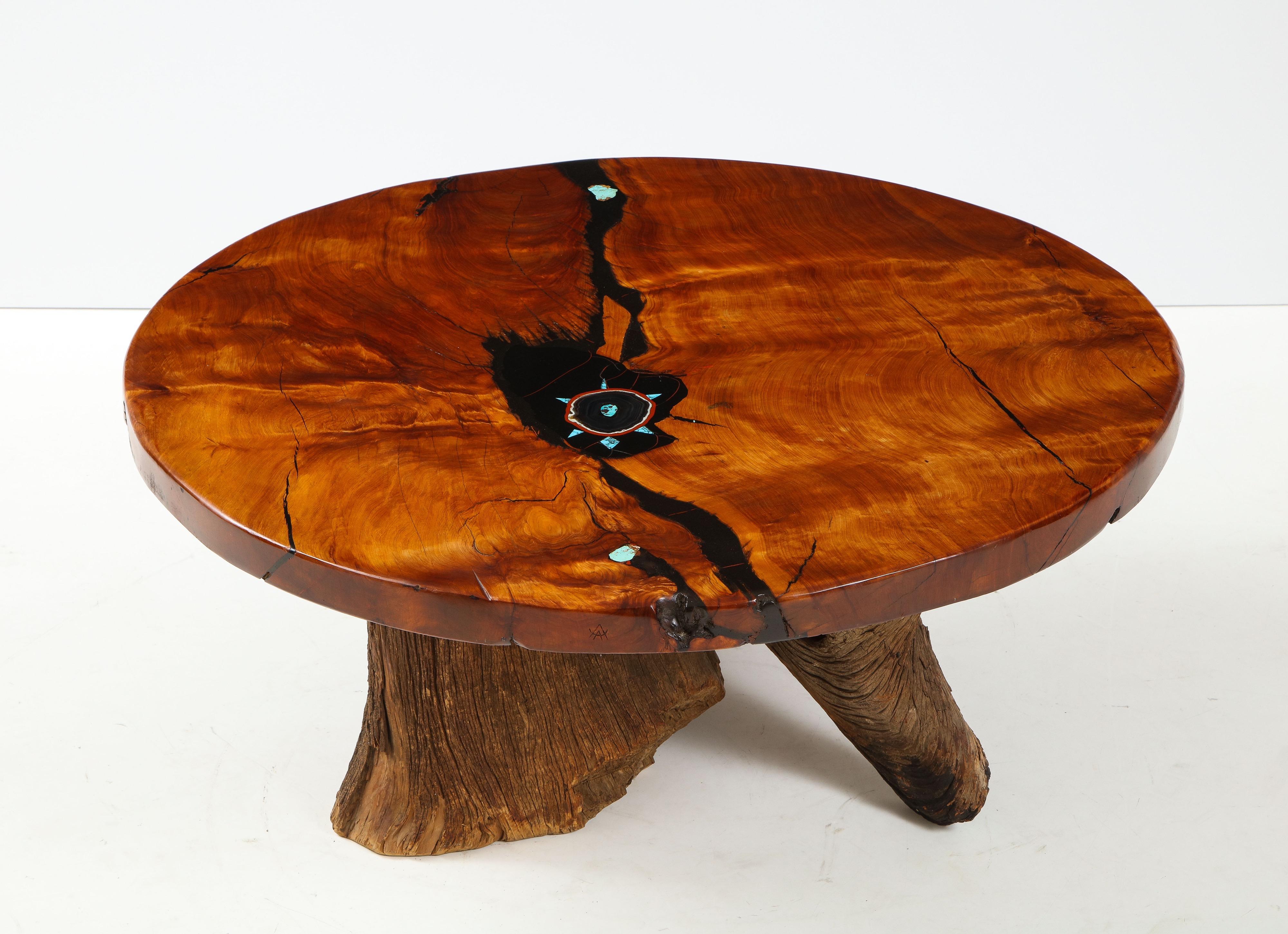 Mid-Century Modern 1970s California Craftman Inlaid Coffee Table For Sale