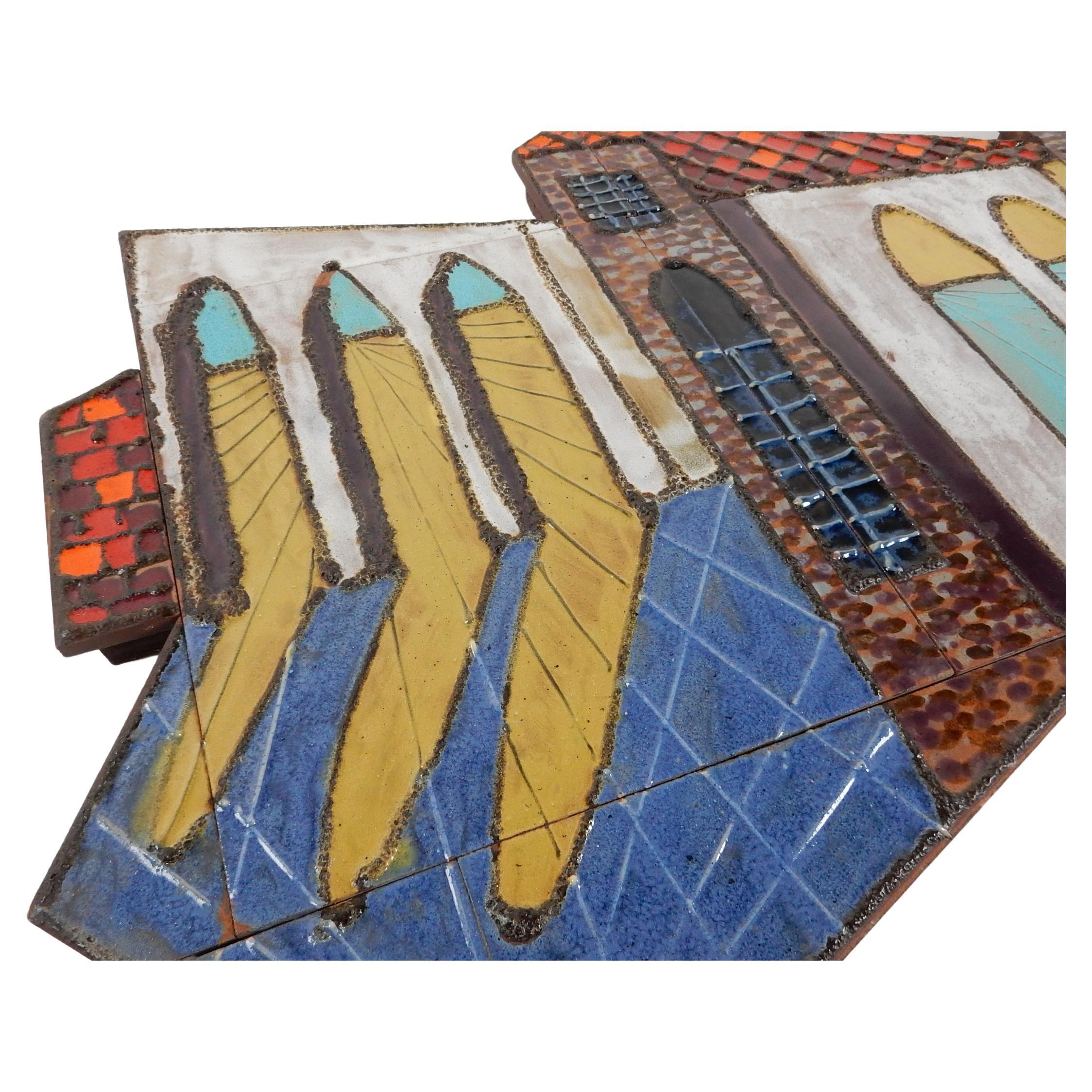 Mid-Century Modern 1970s California Mission Architectural Ceramic Tile Wall Art Sculpture For Sale