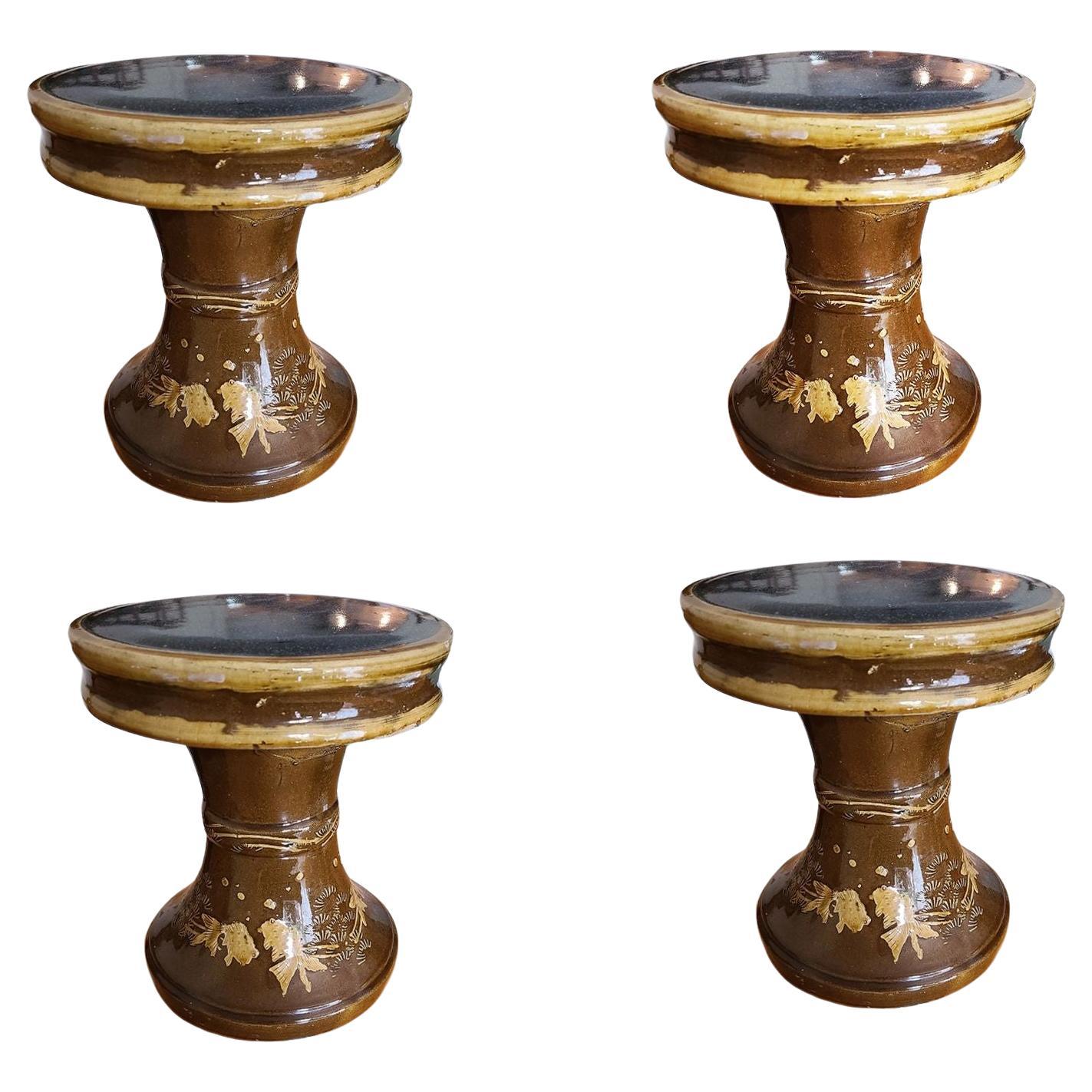 1970s California Pottery Fish Garden Stool, Set of 4 For Sale